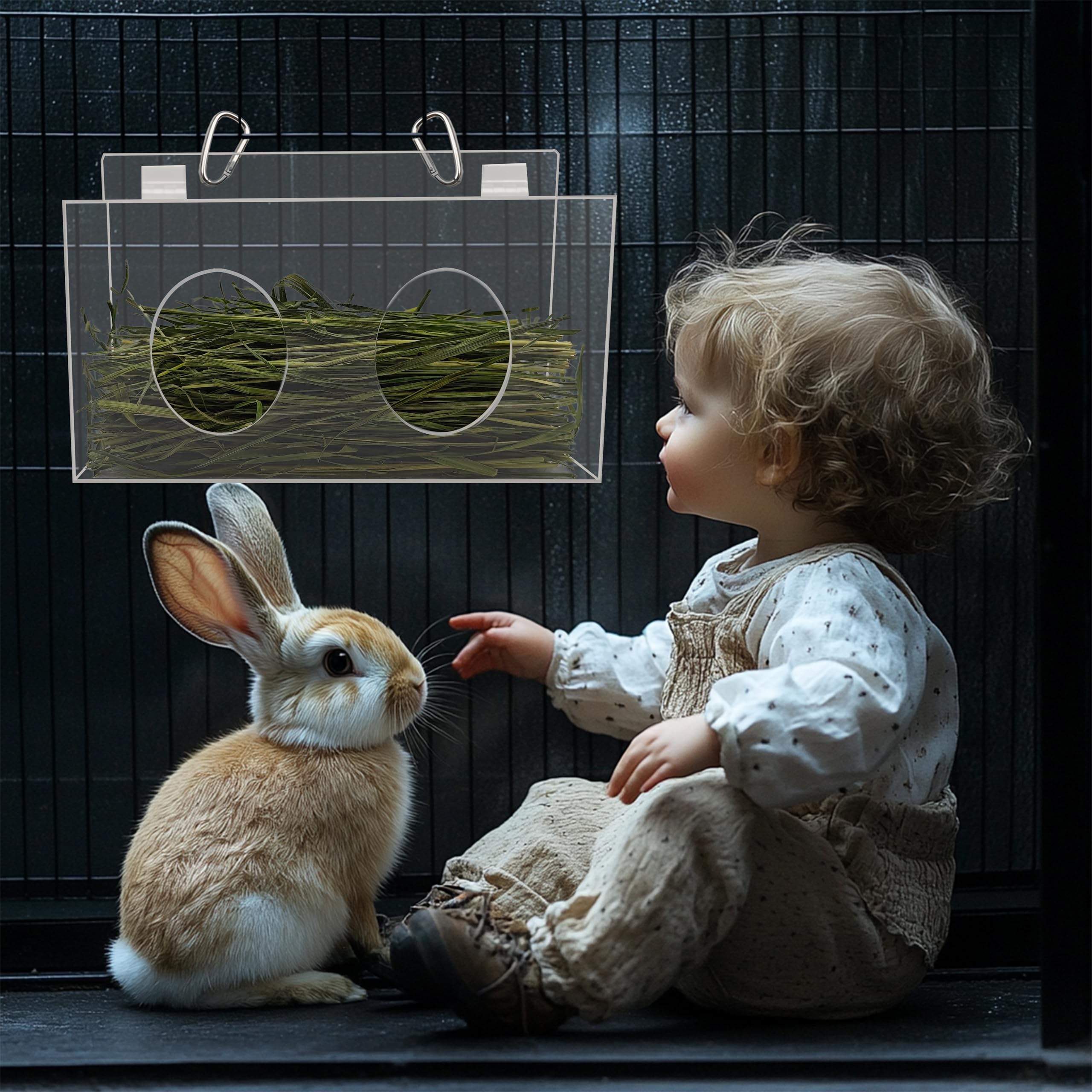 Xymoso Acrylic Rabbit Hay Feeder with Lid,Guinea Pig Hay Rack Holder Chinchilla Cage Accessories for Rabbits Guinea Pigs Bunny
