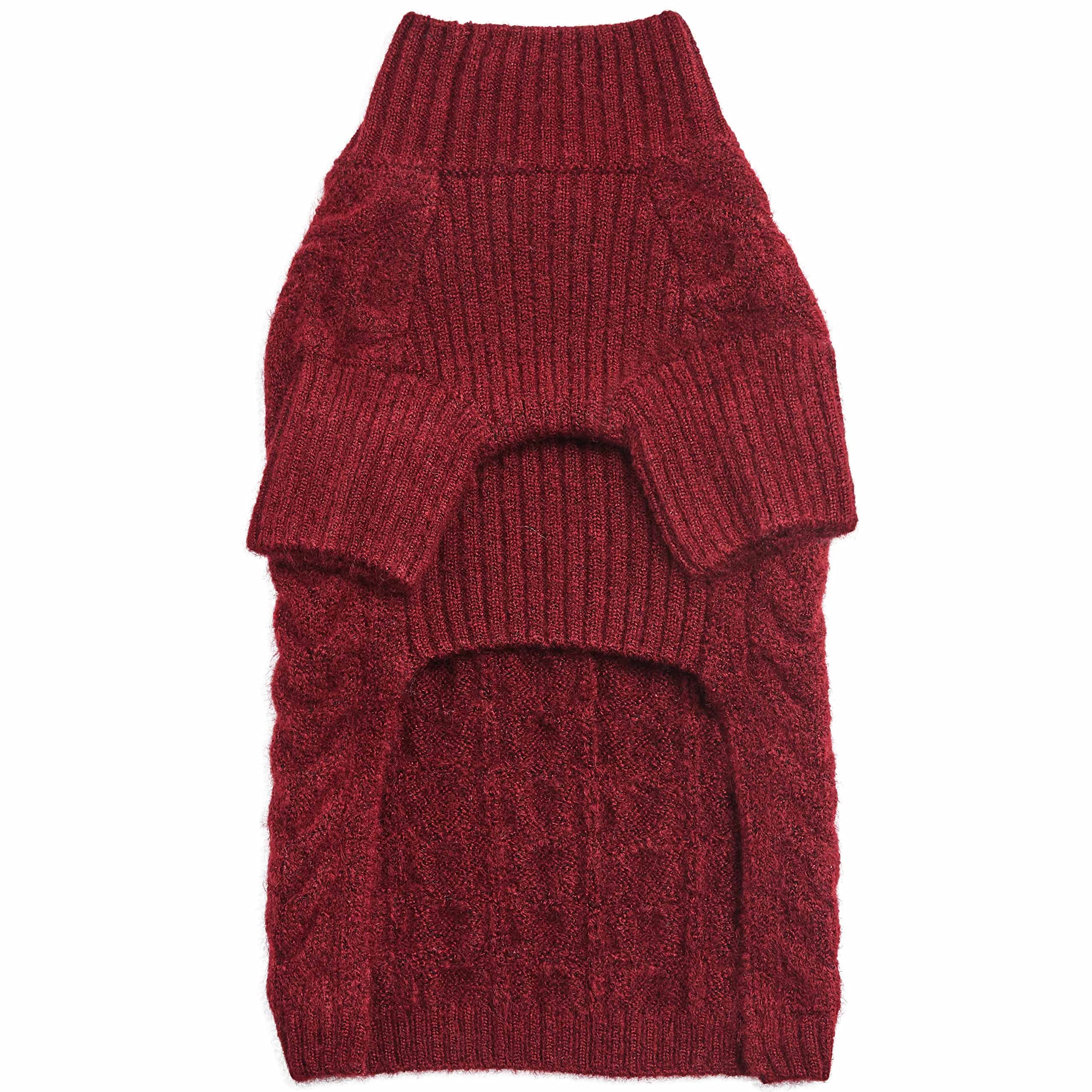 Blueberry Pet Classic Fuzzy Textured Knit Pullover Turtle-Neck Dog Sweater In Burgundy Red, Back Length 16', Pack Of 1 Clothes For Dogs