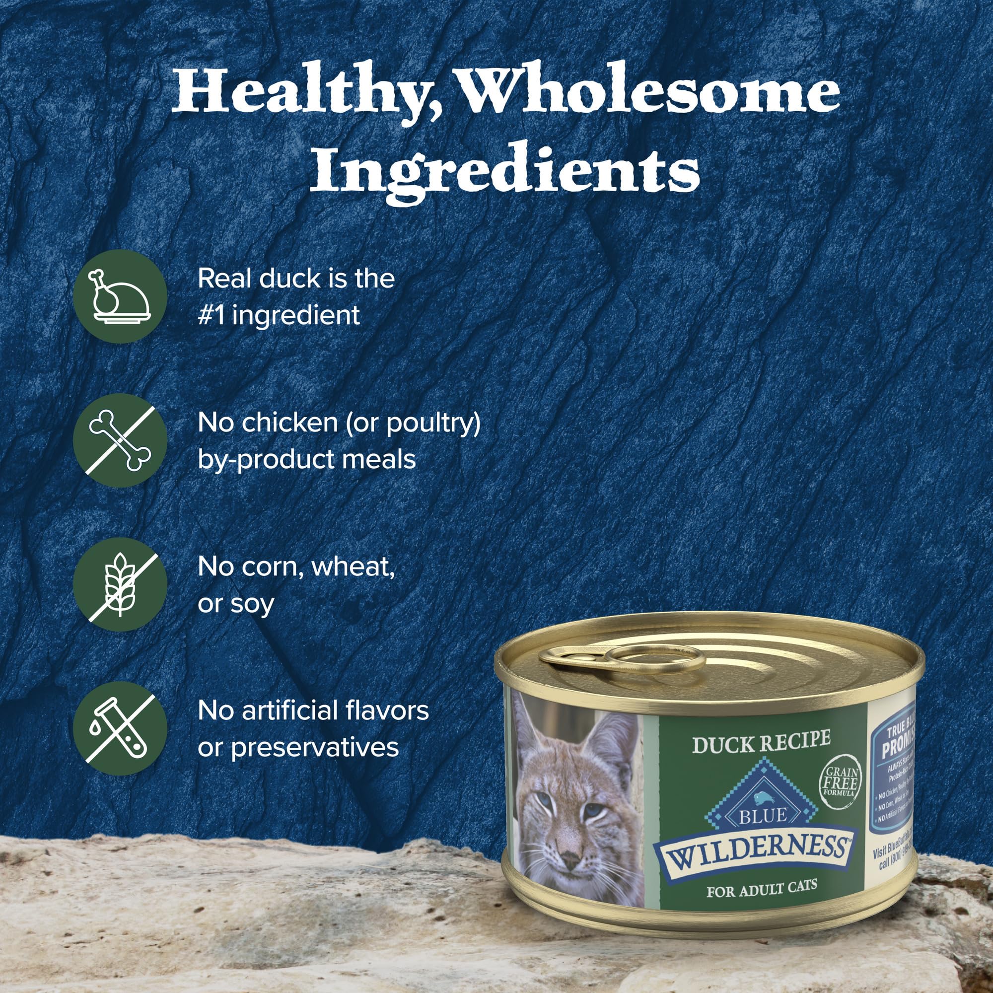 Blue Buffalo Wilderness Natural High-Protein Grain-Free Wet Food for Adult Cats, Duck Pat  , 3-oz. Cans, 24 Count