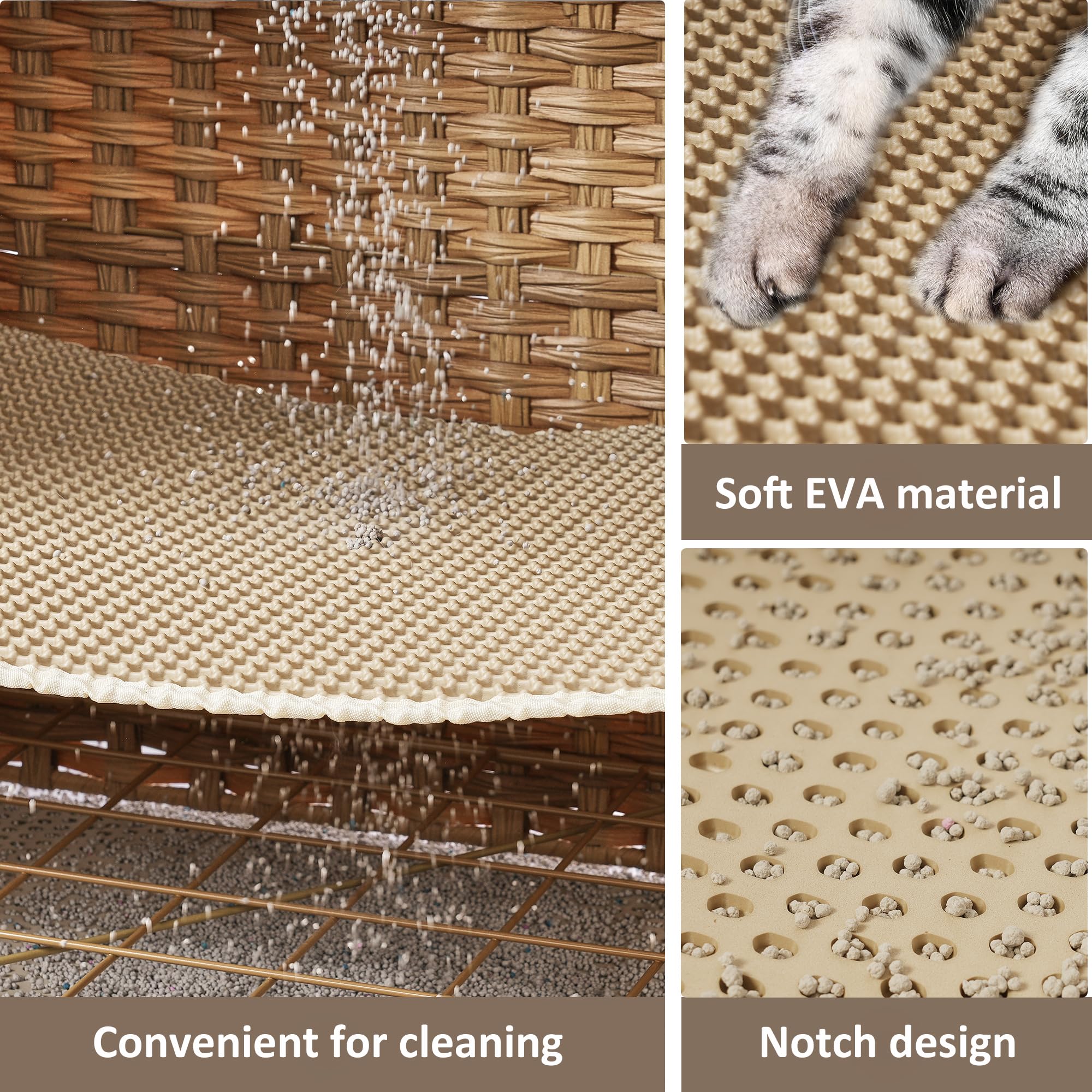 Cat Litter Box Enclosure With Soft Litter Mat; Hidden Cat Washroom Furniture With Door; Handwoven Rattan Kitten House With Large