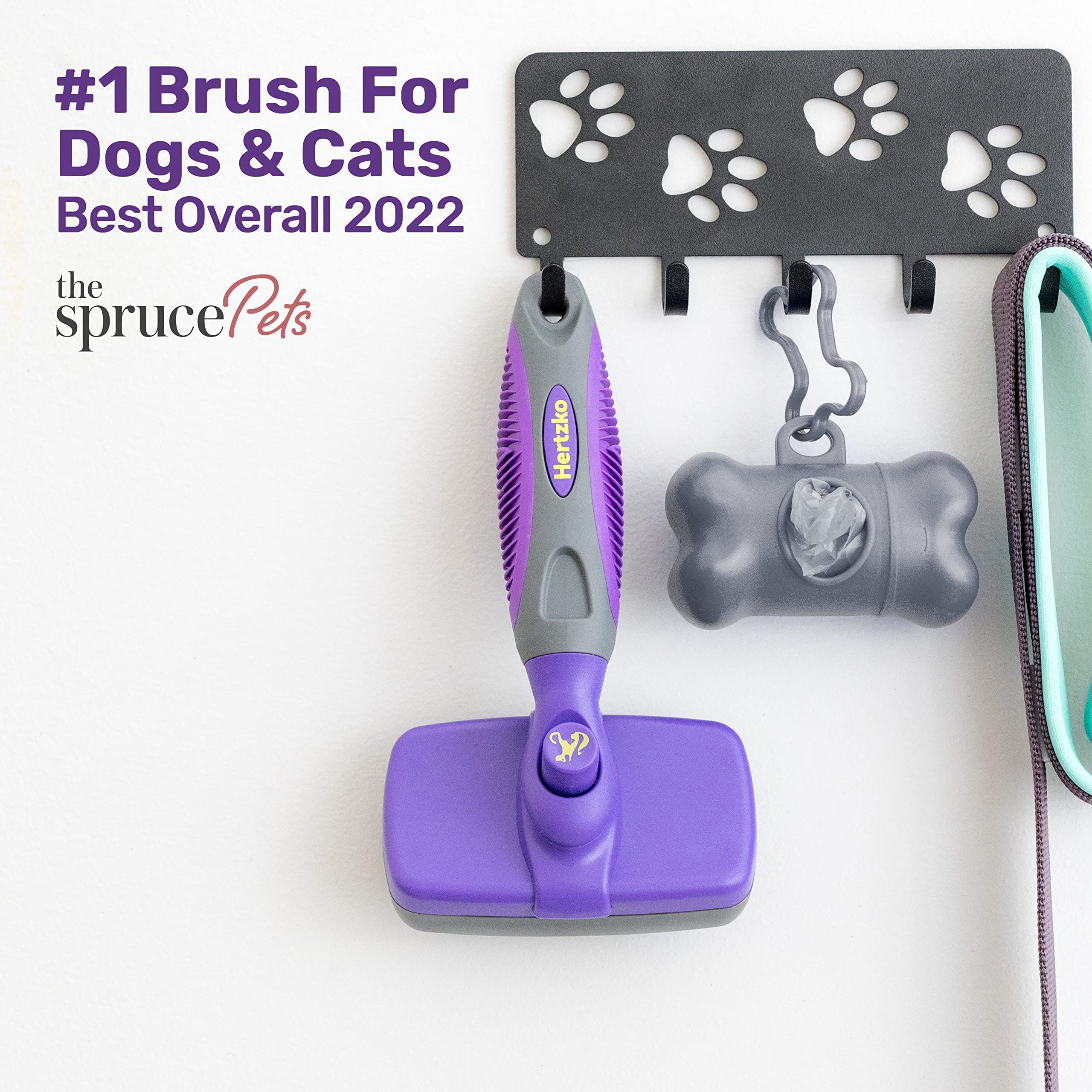 Hertzko Self-Cleaning Slicker Brush for Dogs & Cats - Grooming Tool for Shedding, Sensitive Skin, Regular Size, Purple