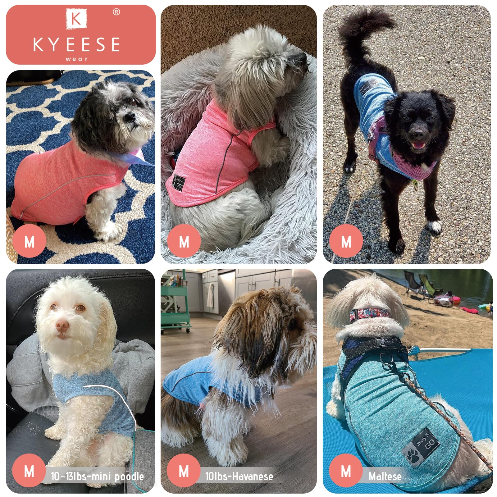 Kyeese Dog Shirts Quick Dry Reflective Lightweight Soft Pet T-Shirt Tank Top Breathable Sleeveless Vest Stretchy Dog Tee Shirts
