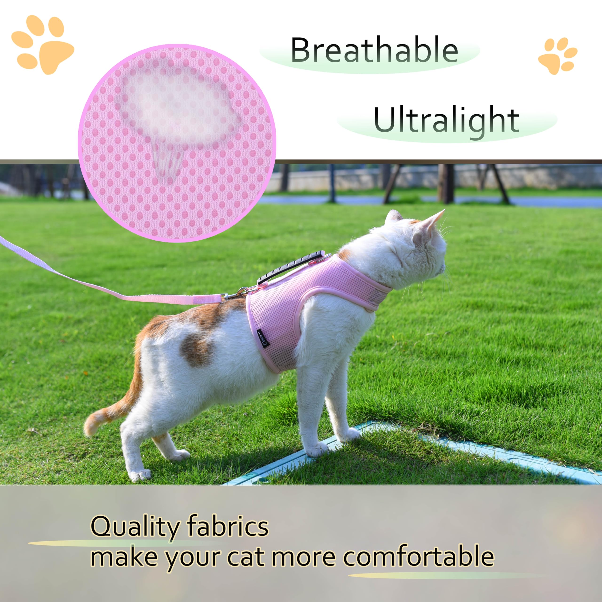 Kitty Harness And Leash For Walking Escape Proof Breathable Mesh Fabric, Solid Pink, Small, Adjustable Cat Walking Jackets With