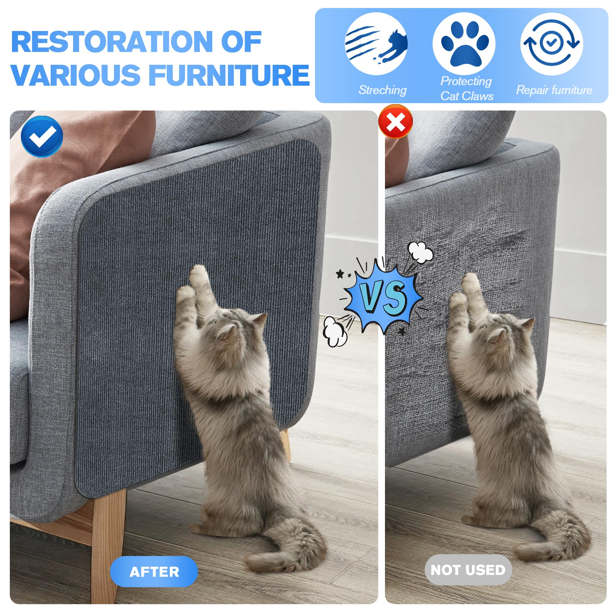 Cat Scratchers Mat 10Pack,39.3''X15.7''Cat Scratching Mat Self-Adhesive Carpet Mat Trimmable,Cat Wall Shelves Cat Scratching Pos