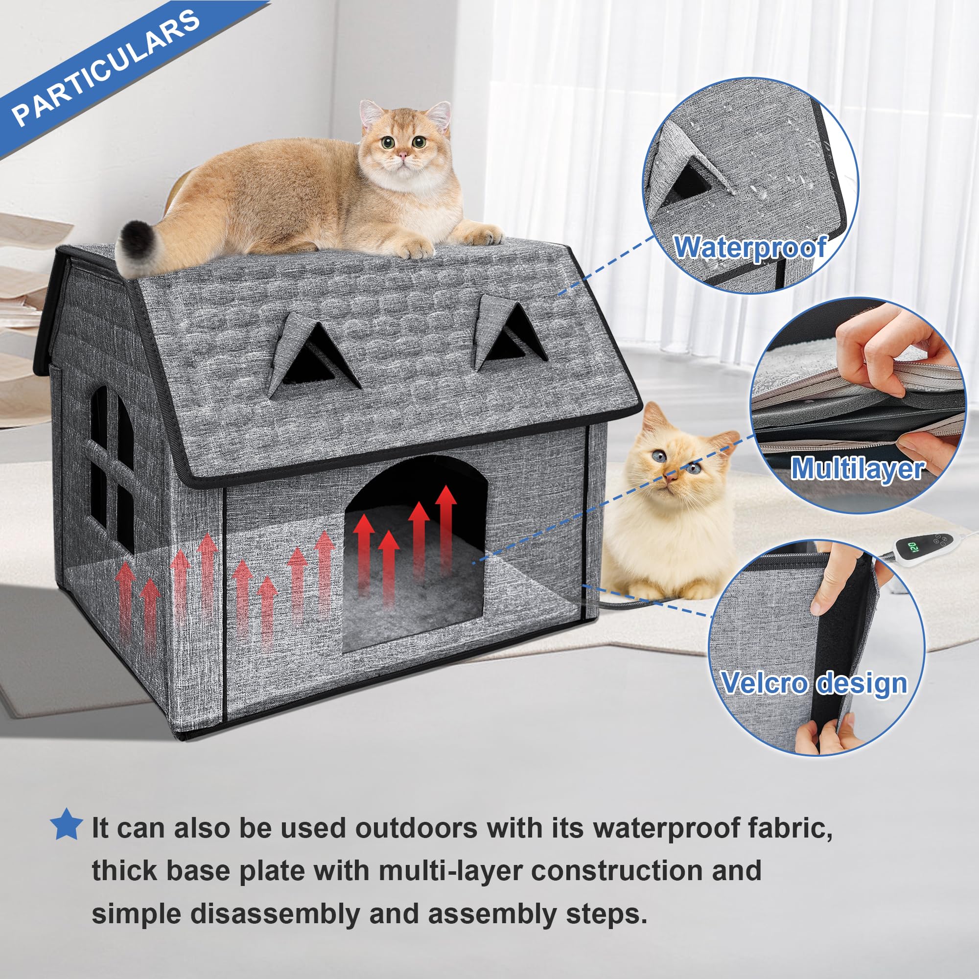 Golopet Heated Cat House With Pet Heating Pads, Intelligent Thermostat Cotroller, Cat Heating Shelter For Indoor Outdoor Kitty,