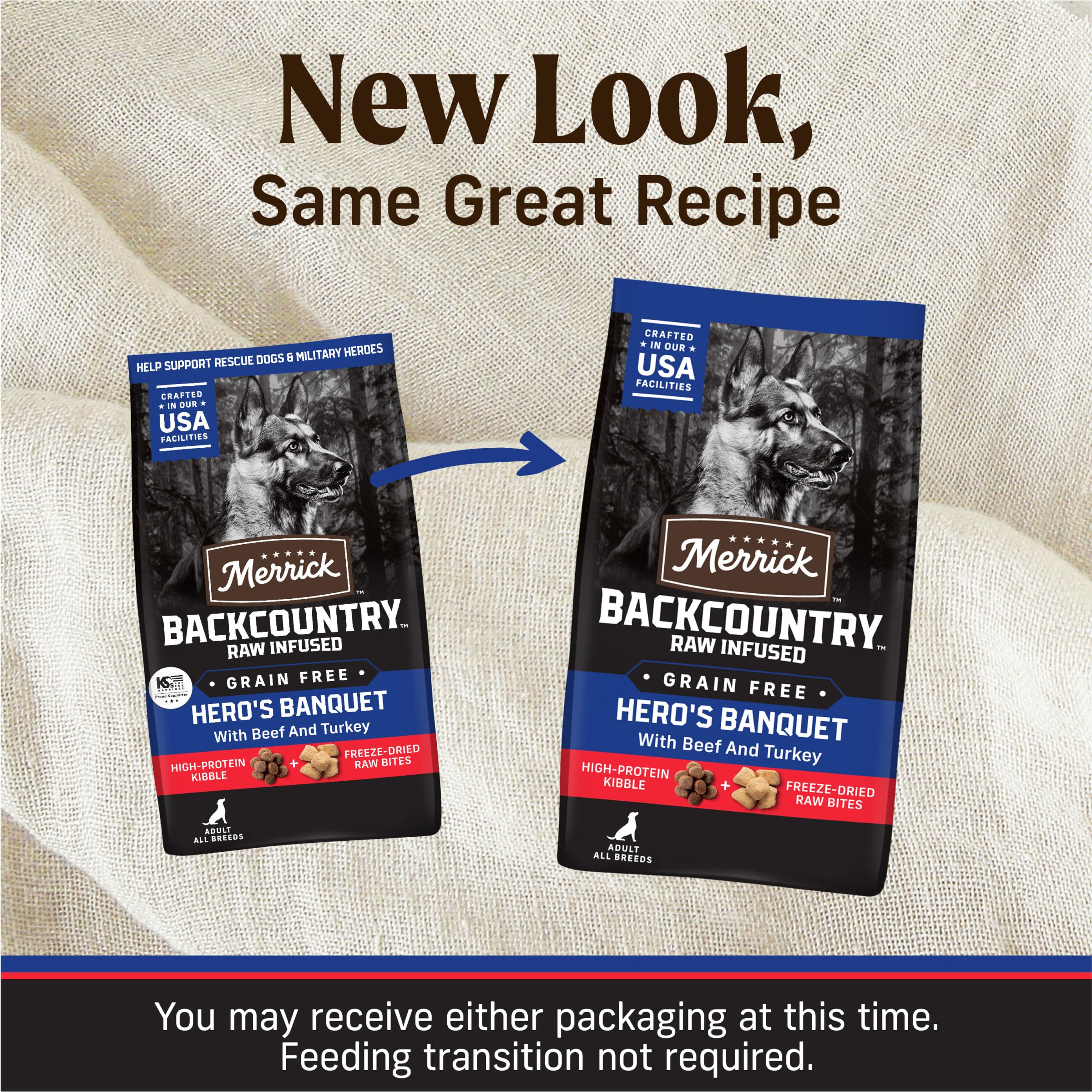 Merrick Backcountry Grain Free Dry Adult Dog Food, Kibble With Freeze Dried Raw Pieces, Heros Banquet Recipe - 20.0 lb. Bag