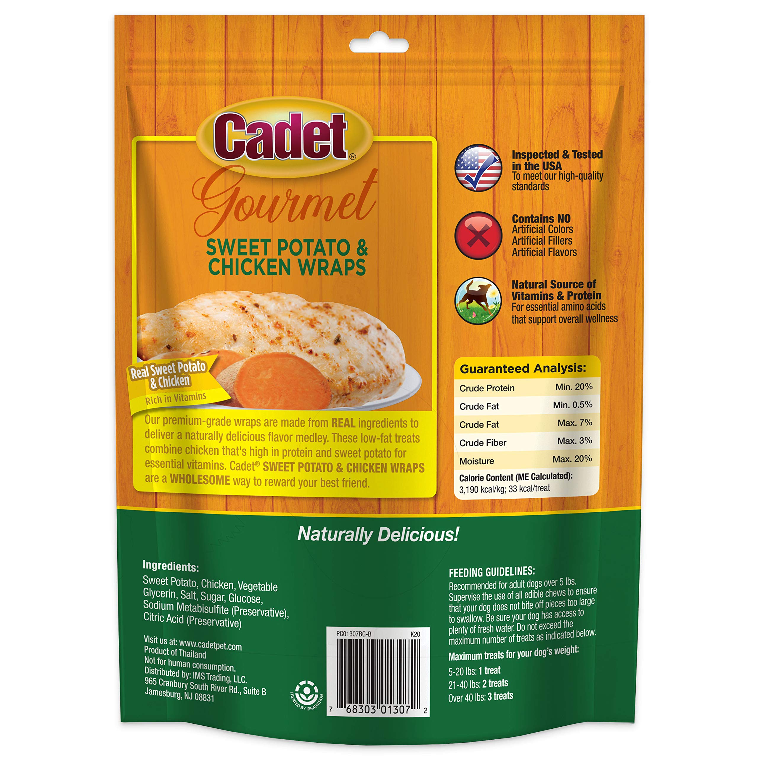 Cadet Gourmet Sweet Potato & Chicken Wraps Dog Treats - Healthy & Natural Chicken and Sweet Potato Dog Training Treats for Small