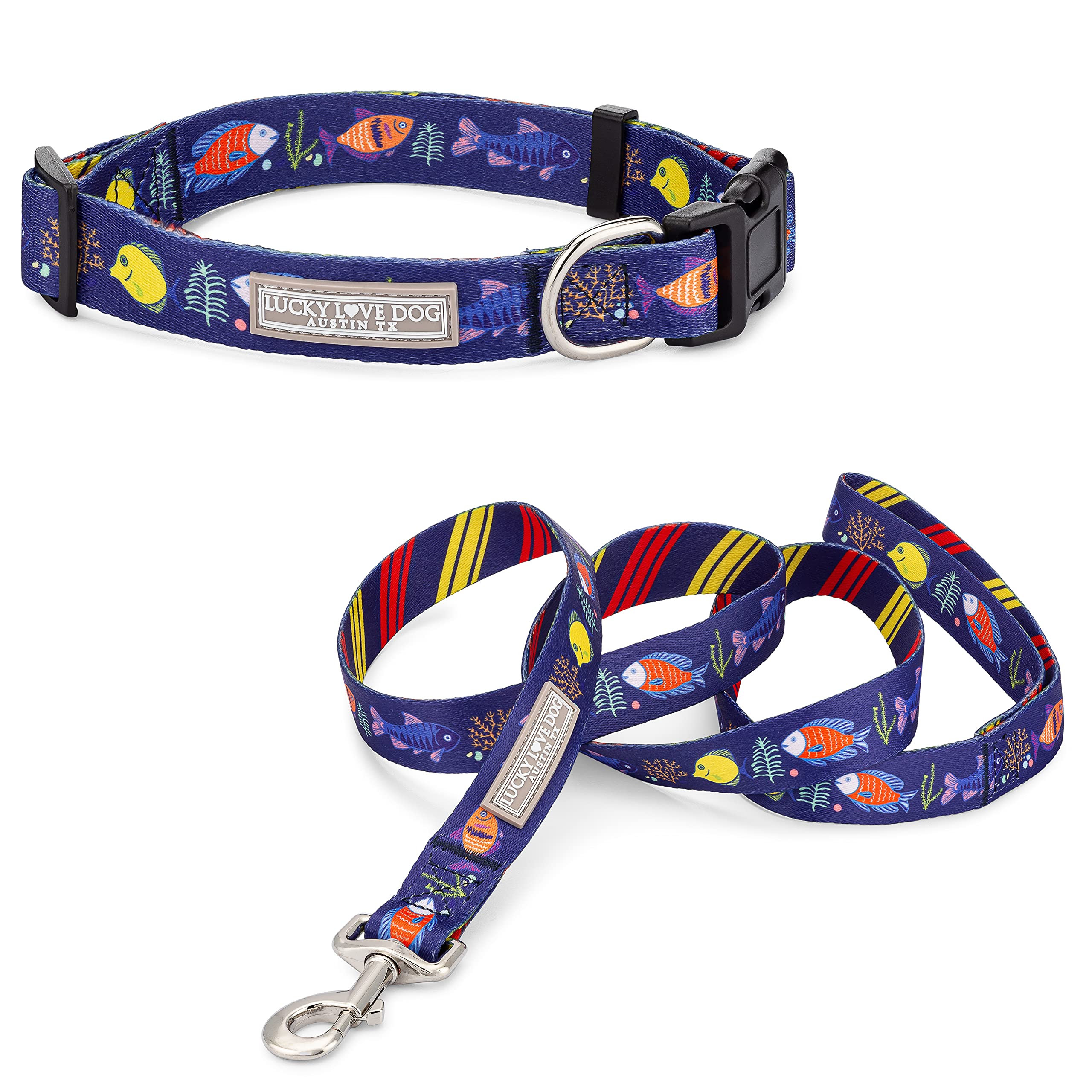 Lucky Love Dog - Easy Click Buckle Dog Collar With Leash Set Combo, Durable & Comfortable For Male & Female Dogs, Pet Collar For