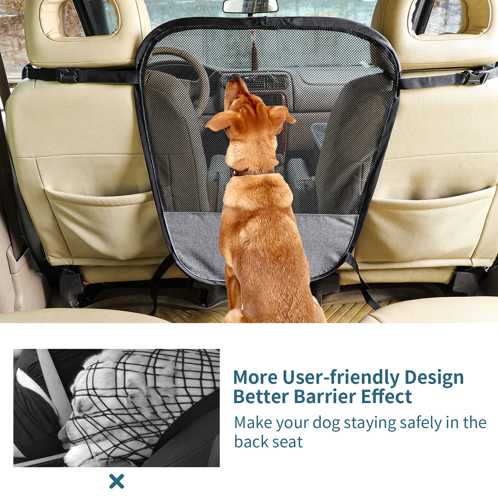Petsfit Dog Car Barrier Vehicle Pet Barrier Backseat Mesh Dog Car Divider Net With Adjusting Rope And Hook Suitable For Suv Pick