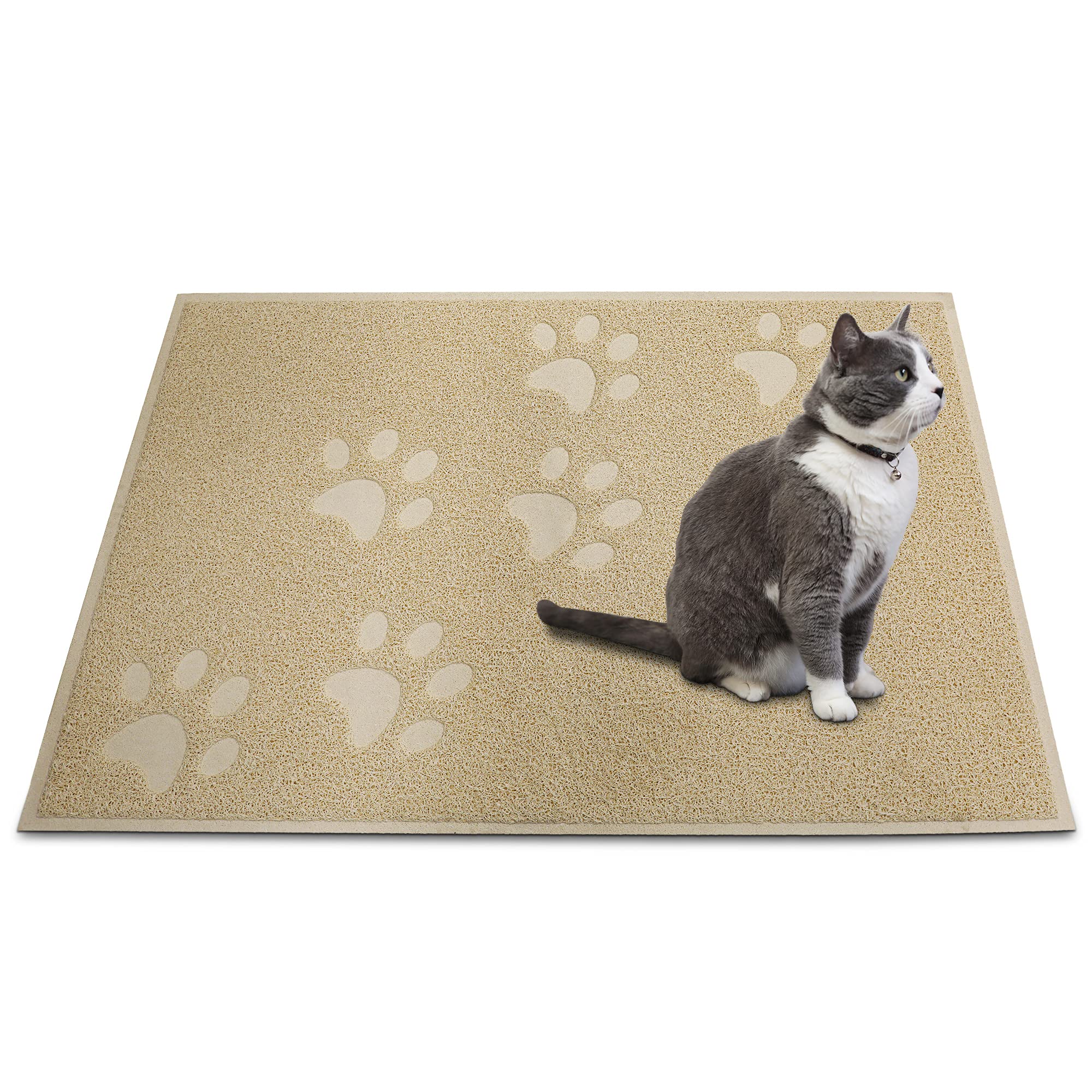 Andalus Premium Cat Litter Mat Pack Of 1-100% Waterproof With Non-Slip Backing Of Litter Box Mat - Soft On Kitty Paws & Easy To Clean Cat Mats For Litter - Beige, Extra-Large (35' X 23')