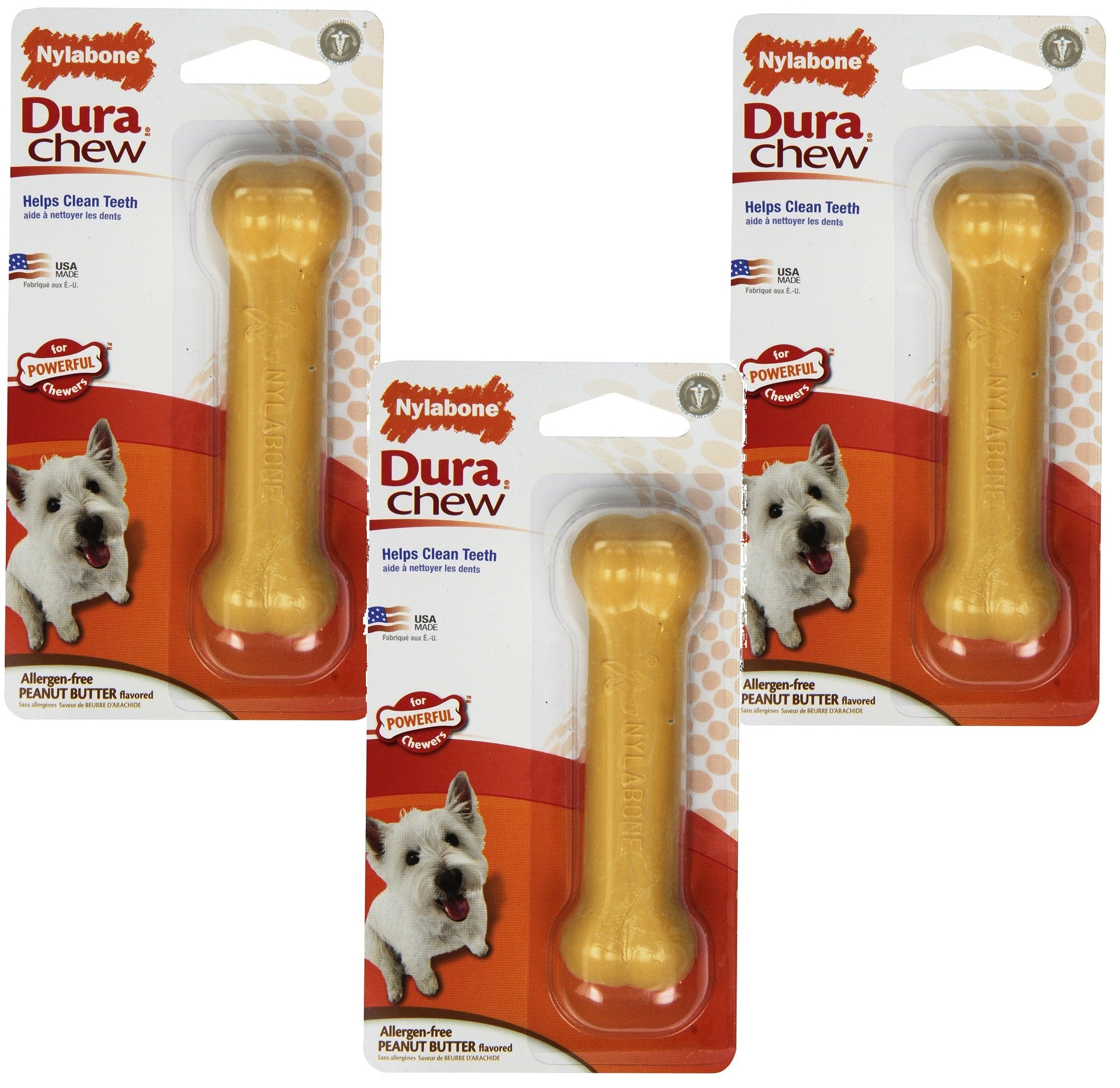 Nylabone Dura Chew Dog Chew Bones (Peanut Butter, 3-Bones)