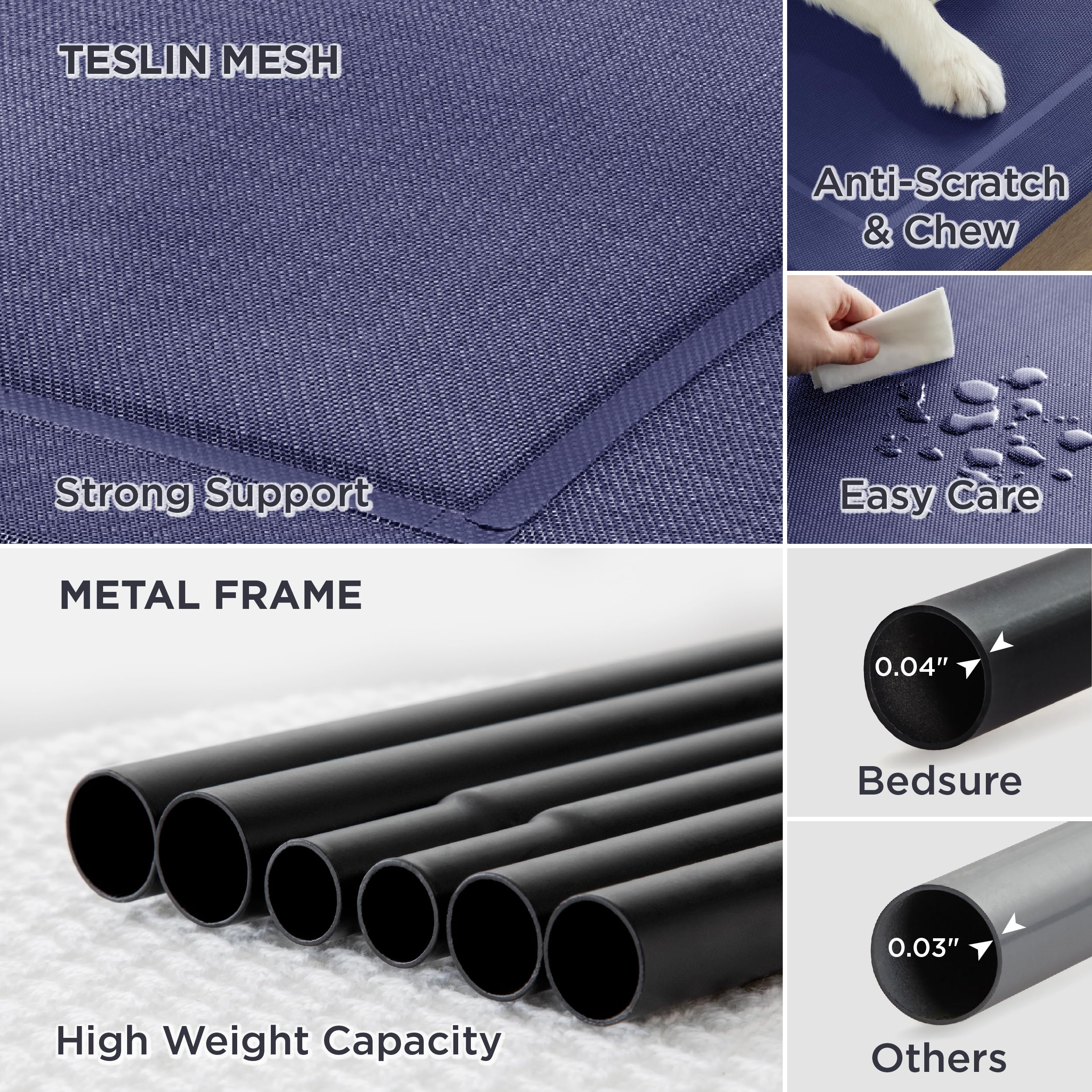 Bedsure Elevated Cooling Cot for Large Dogs, Portable Pet Hammock, 49" x 31.5", Deep Sea Blue, Skid-Resistant Feet, Breathable Mesh