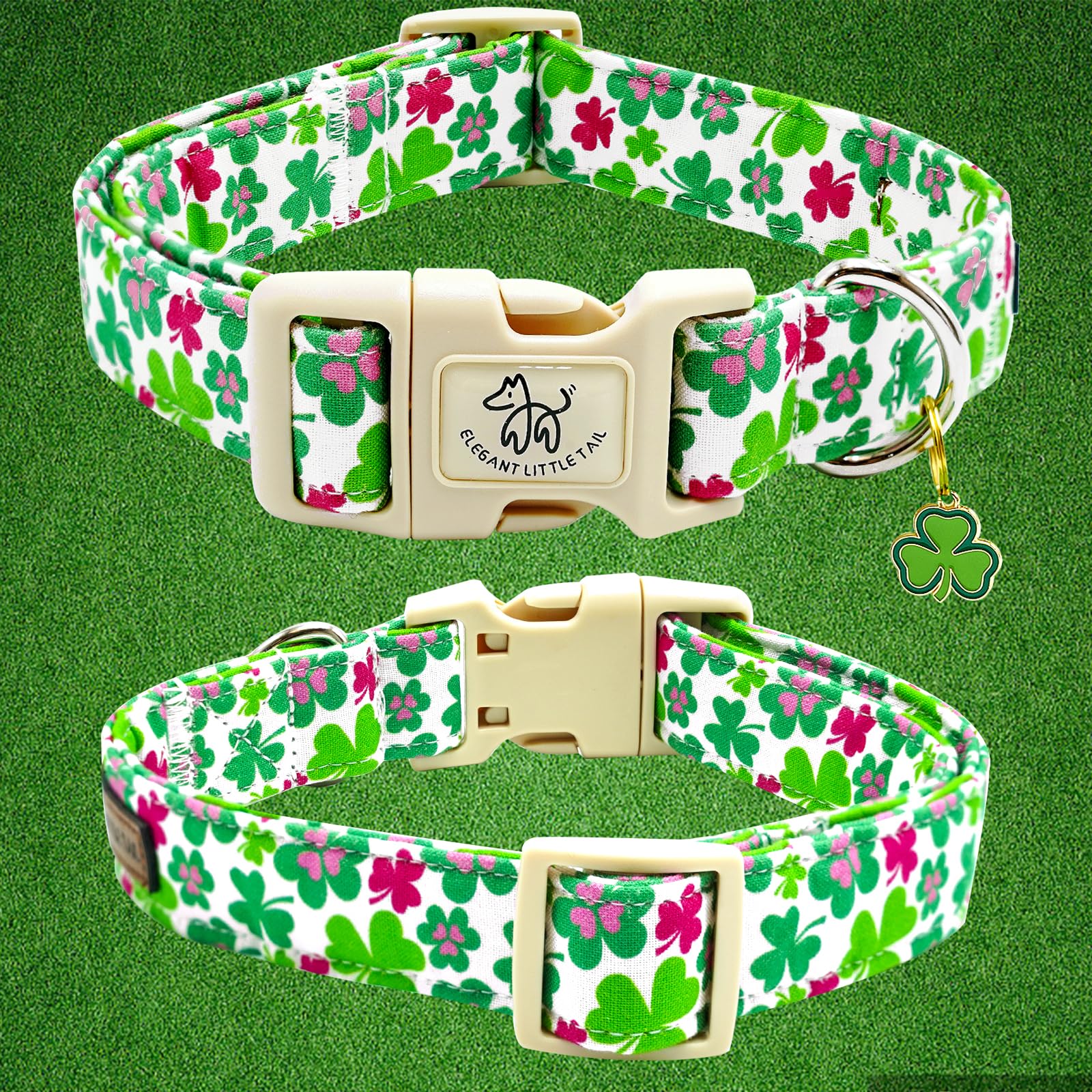 Elegant Little Tail St Patrick'S Dog Collar-Green Cute Colver Cotton Shamrock Pet Collar Trefoil Holiday Adjustable Cotton Pet C