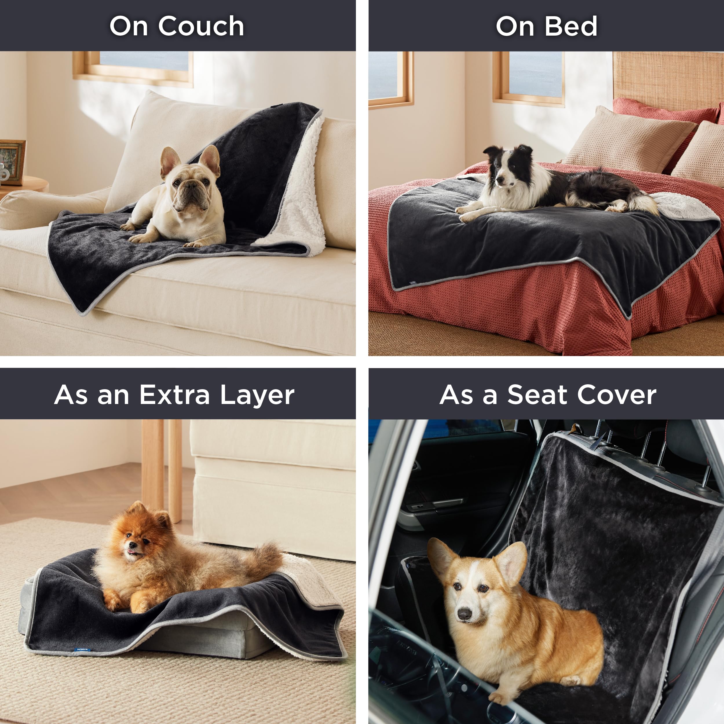 Bedsure Cat Blanket For Indoor Cats - Waterproof Calming Cat Blankets For Couch Protection, Sherpa Fleece Pet Blanket, Soft Plush Reversible Throw Furniture Protector, 50'X40', Black