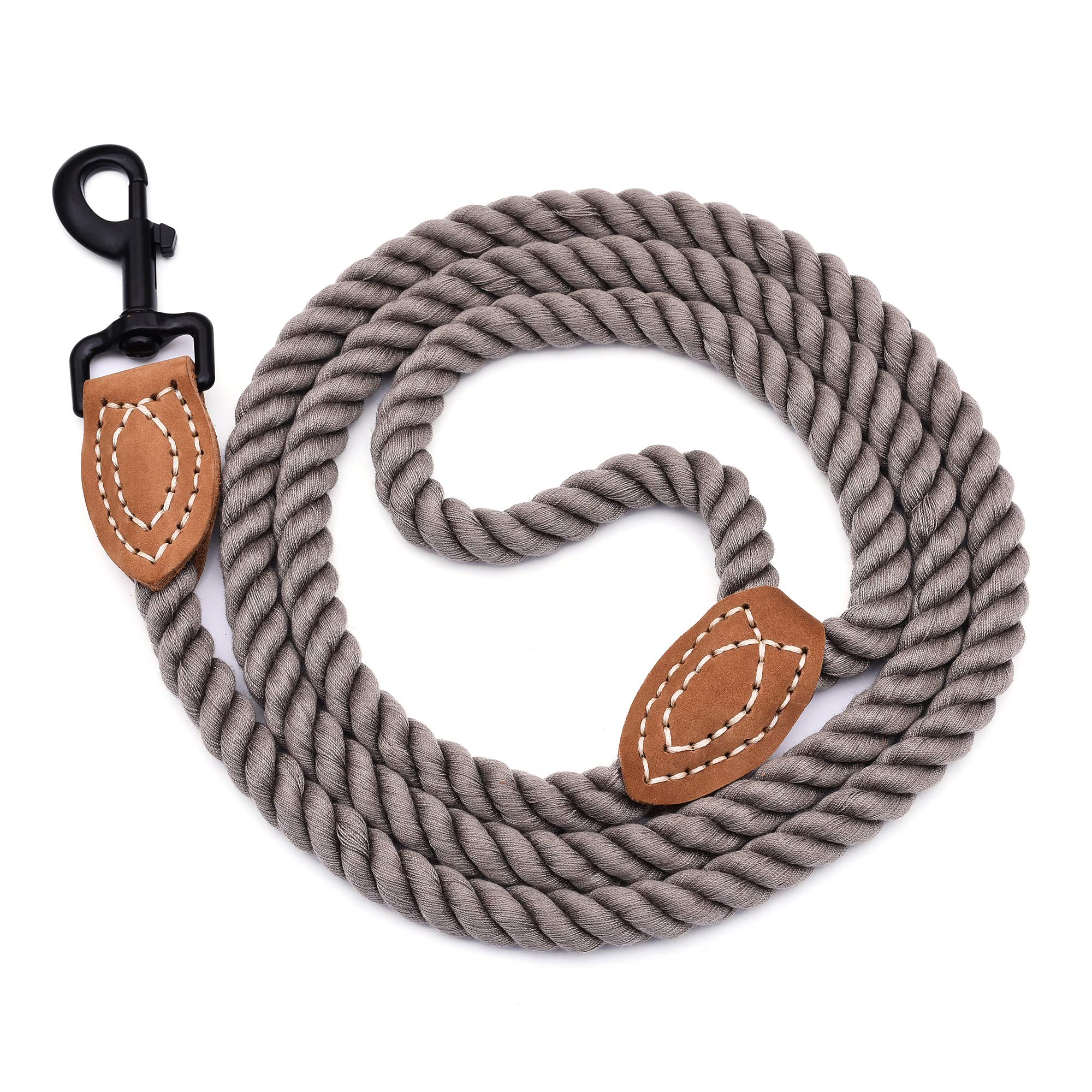 Mile High Life Braided Cotton Rope Leash With Leather Tailor Handle And Heavy Duty Metal Sturdy Clasp (Camel, 72 Inch (Pack Of 1))