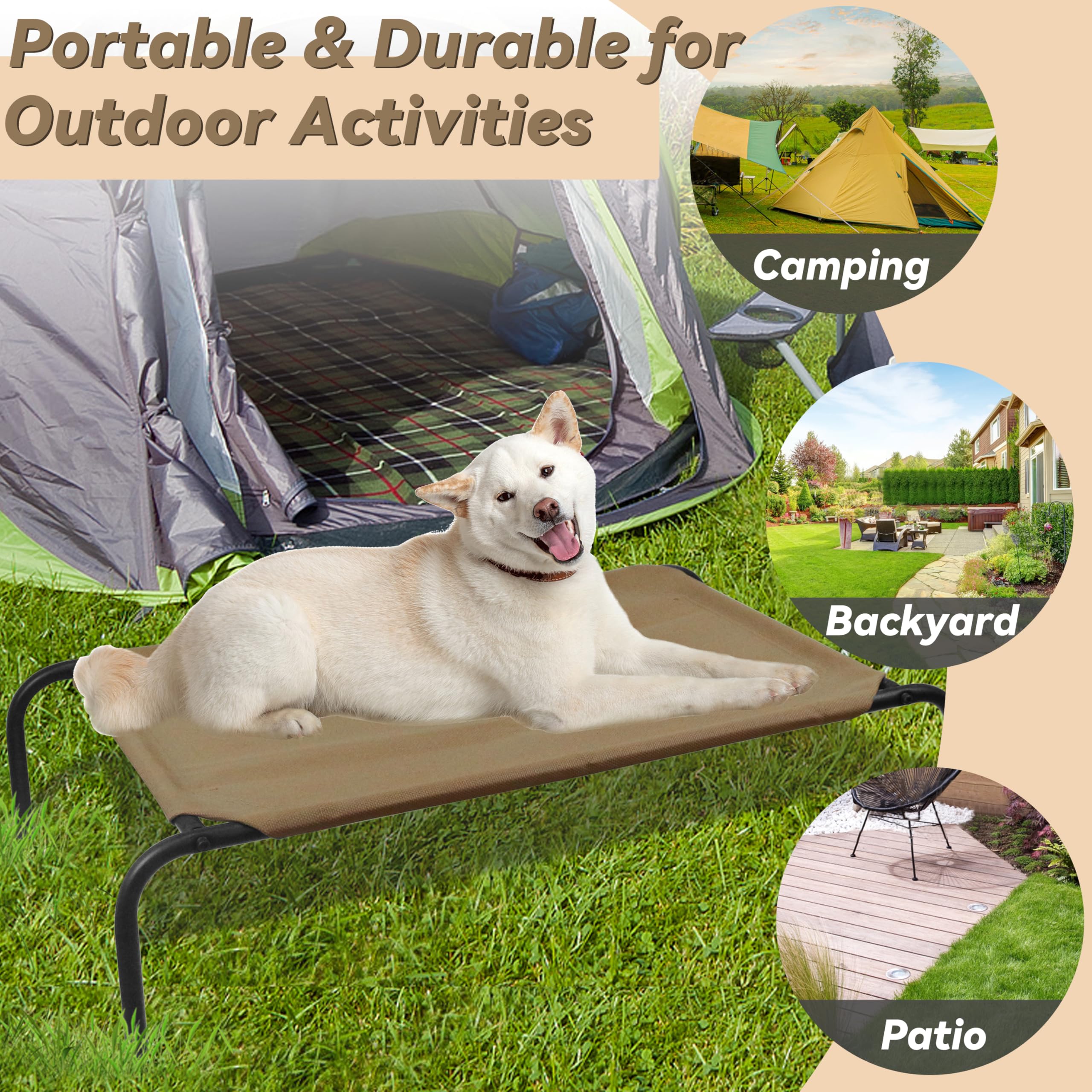 Phyex Heavy Duty Steel-Framed Portable Elevated Pet Bed, Elevated Cooling Pet Cot, 50.5' L X 30.5' W X 7.8' H(L, Brown)