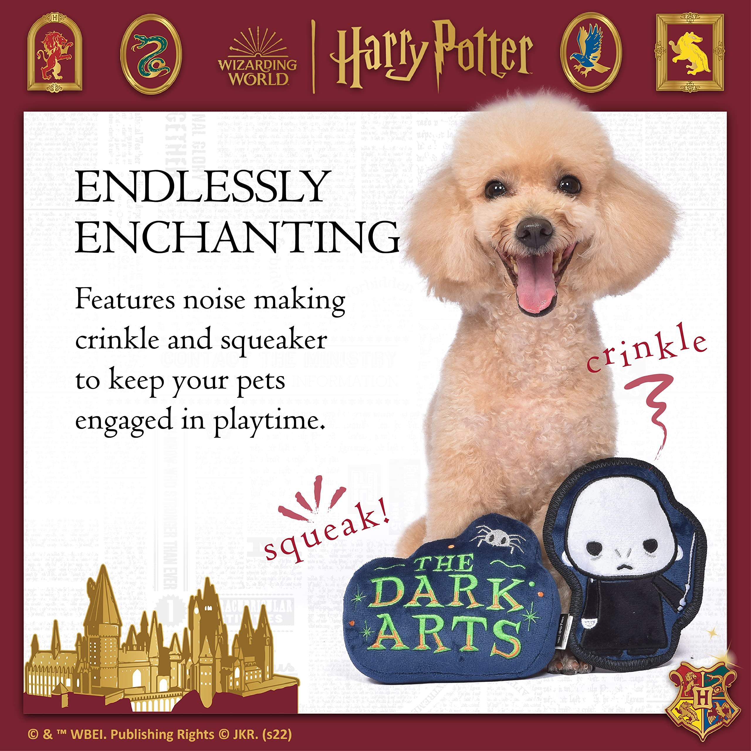 Harry Potter 2 Piece Dog Toy Set 6'' You Know Who Plush Figure Toy and Dark Arts Plush Silhouette Flat Toy Official Pet Toys and