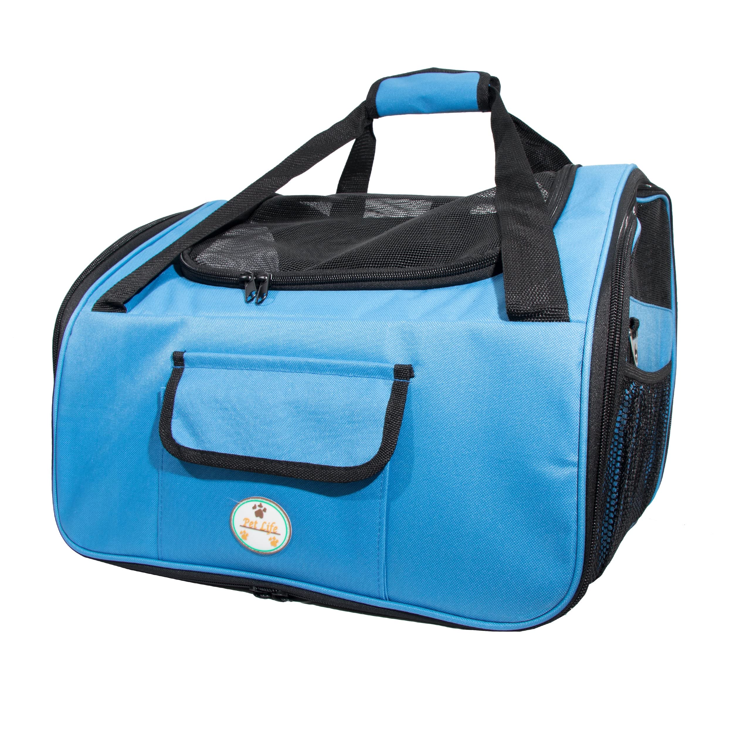 PET LIFE Ultra-Lock Collapsible Safety Travel Wire Folding Pet Dog Carseat Car Seat Carrier crate, One Size, Sky Blue