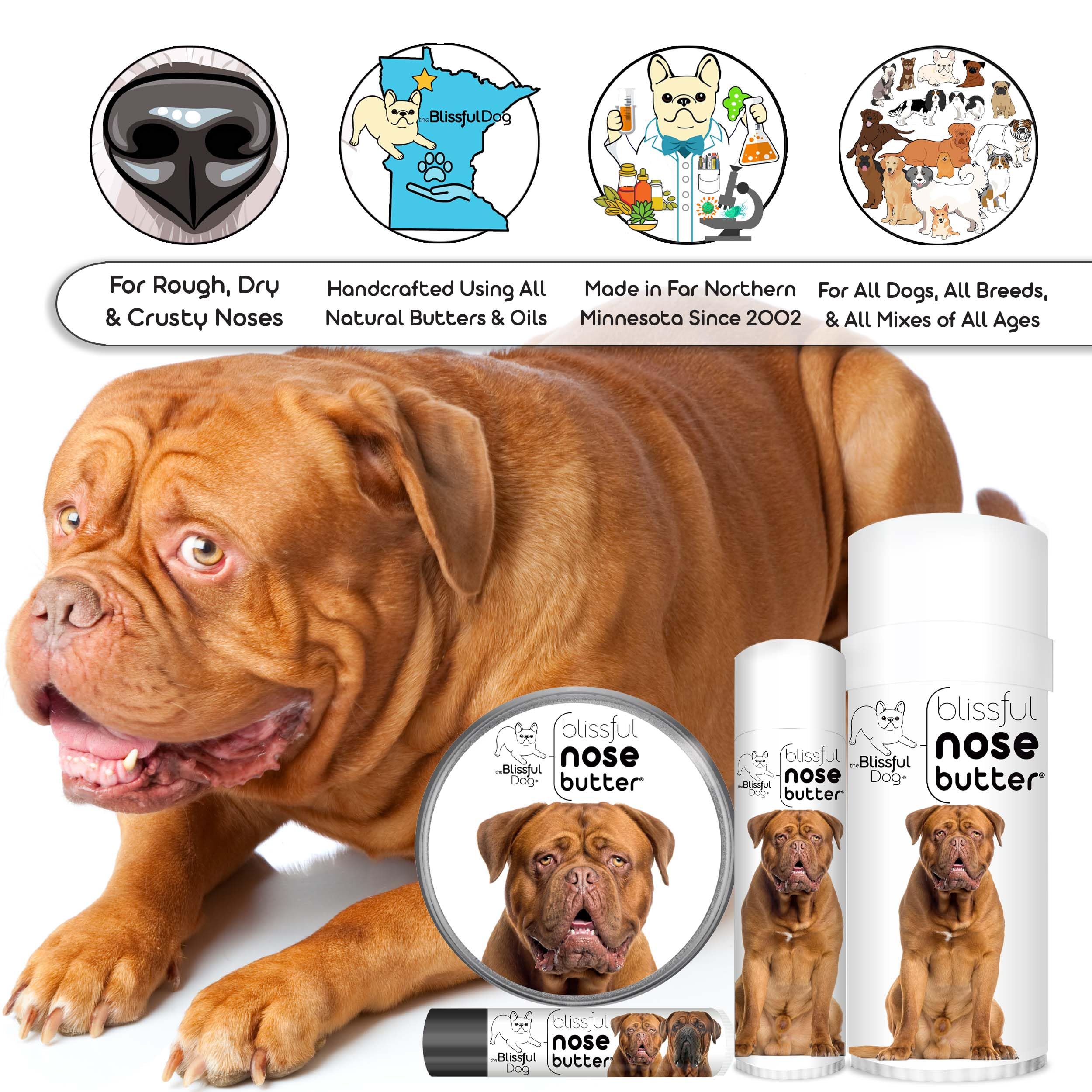 The Blissful Dog Dogue De Bordeaux Unscented Nose Butter - Dog Nose Butter, 4 Ounce