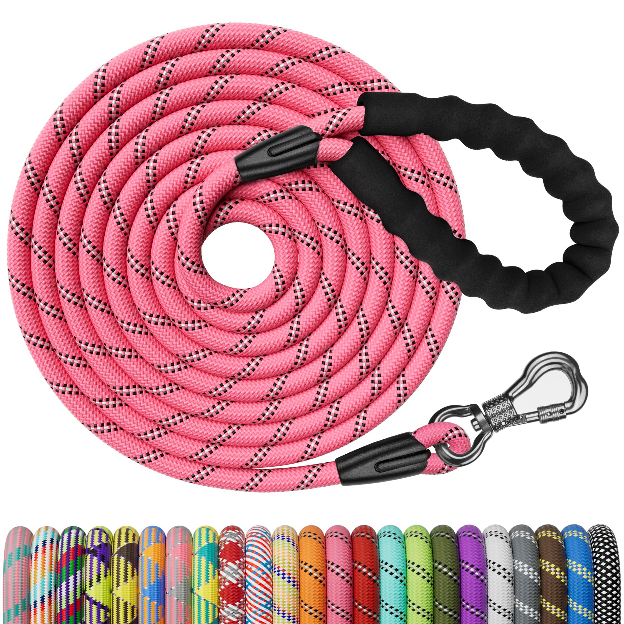 Ntr Heavy Duty Dog Leash, 30Ft Training Leash With Swivel Lockable Hook And Comfortable Padded Handle, Dog Lead For Walking, Hunting, Camping, Backyard For Small Medium And Large Dogs, Pink