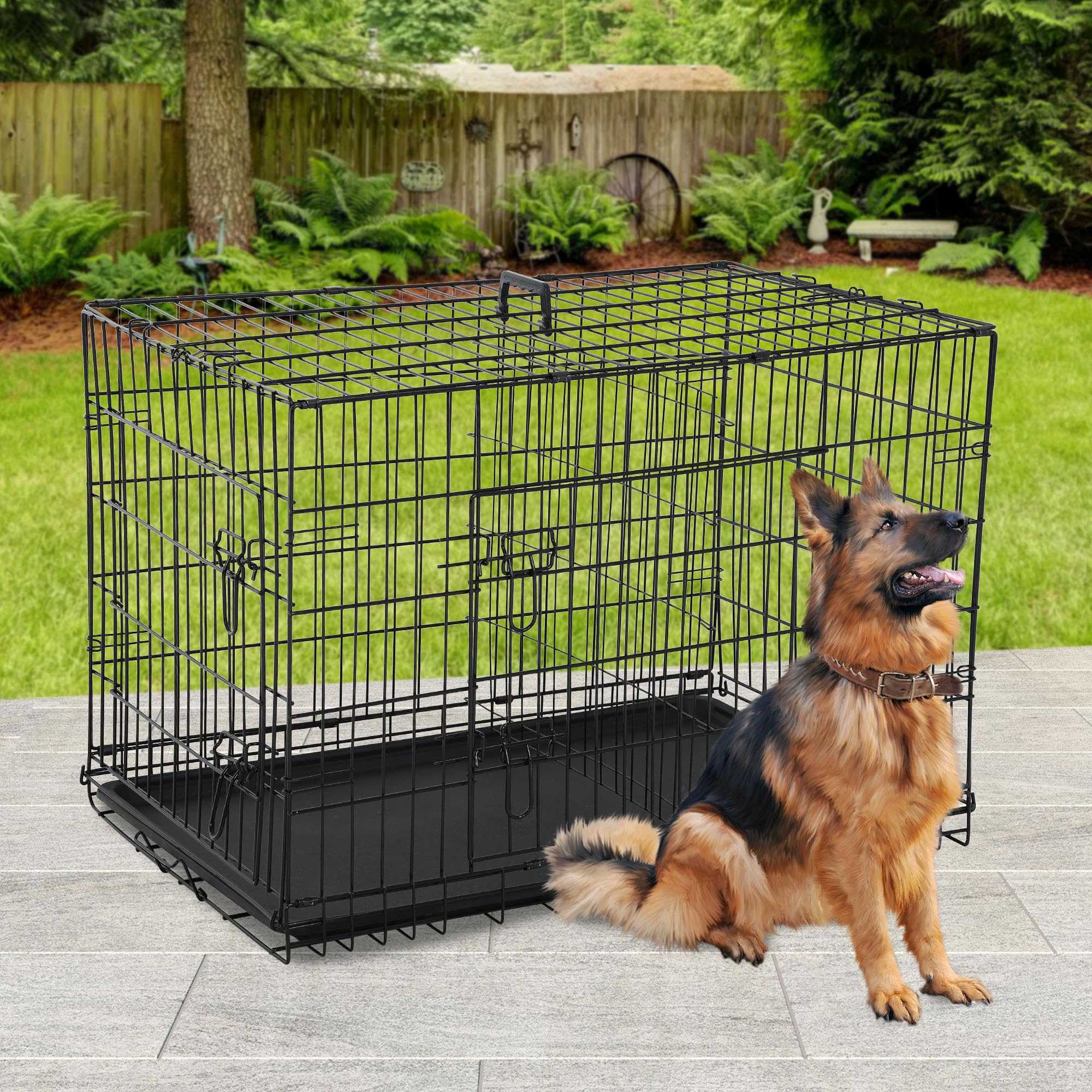 Bestpet 42 Inch Dog Crates For Large Dogs Folding Metal Wire Crates Dog Kennels Pet Dog Cage Crate With Double-Door,Divider Pane