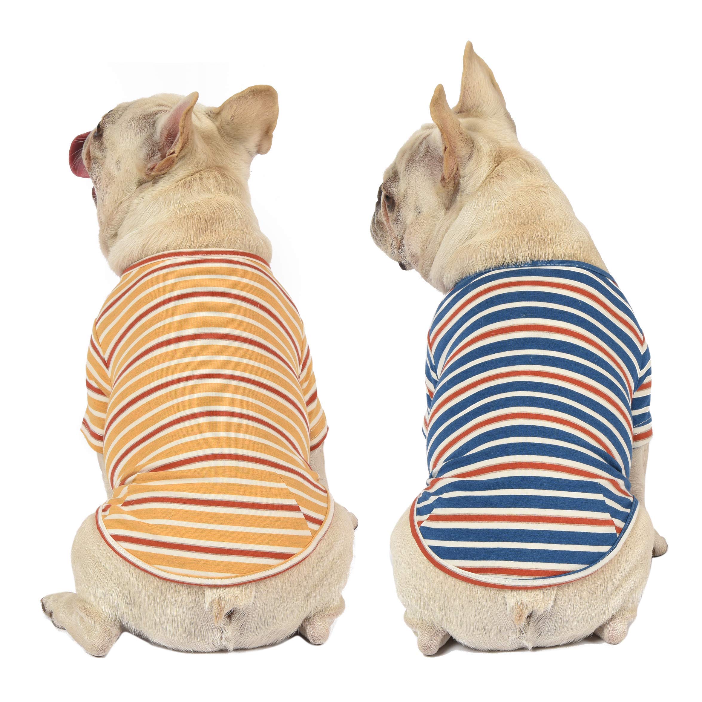Knuffelen Dog Shirts Cotton Striped T-Shirt, Summer Pet Clothes For Small Dogs, 2-Pack Soft Puppy Apparel Cat Tee, Breathable St