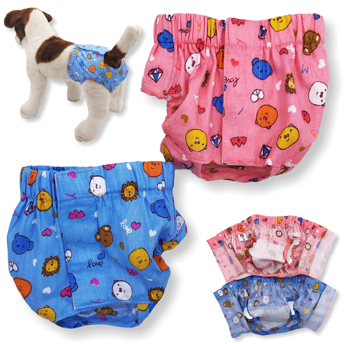 Funnydogclothes Pack Of 2 Dog Female Diapers Sanitary Pants Cotton For Small Pet Cat (Pack Of 2 Pants, S: Waist: 10' - 13')