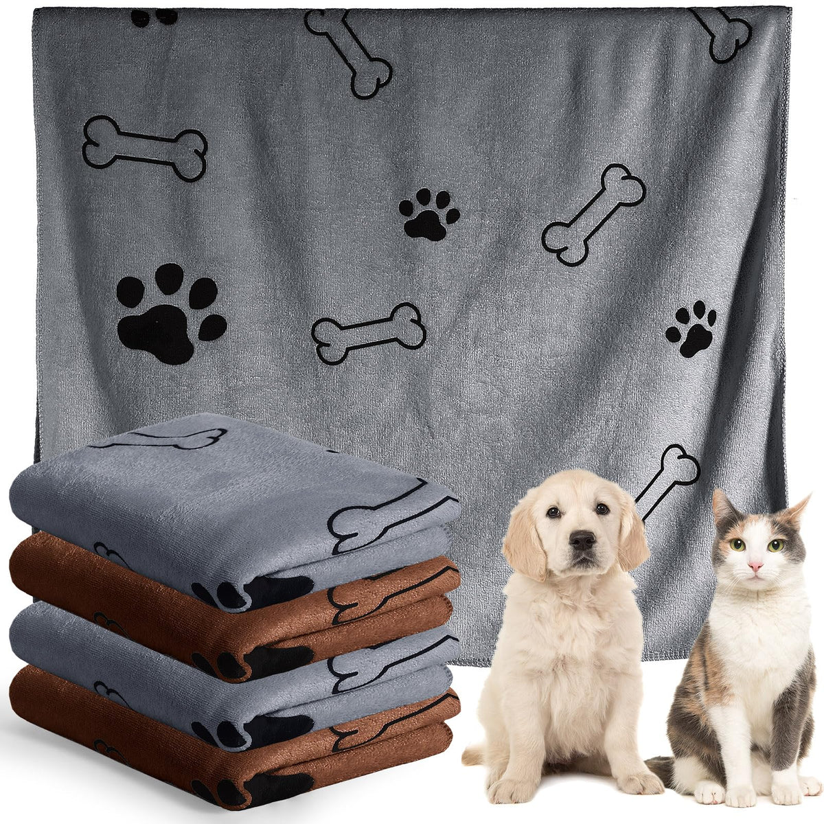 Chumia 4 Pcs Dog Towels For Drying Dog Puppy Bulk Microfiber Absorbent Paw Towel Pet Bathing Supplies Quick Drying For Medium Ca