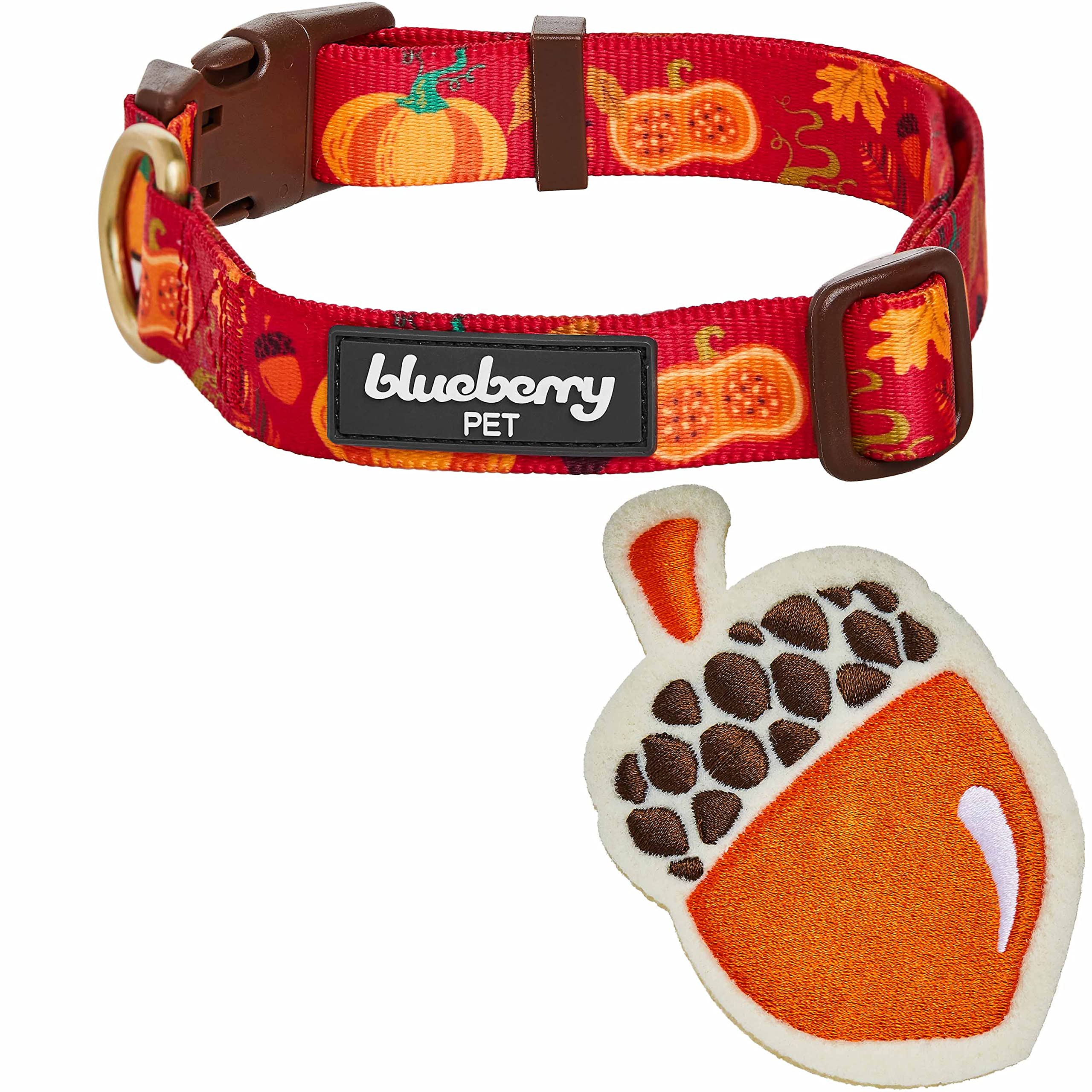 Blueberry Pet Thanksgiving Fall Pumpkin and Acorn Adjustable Dog Collar with Detachable Accessory, Small, Neck 12''-16''