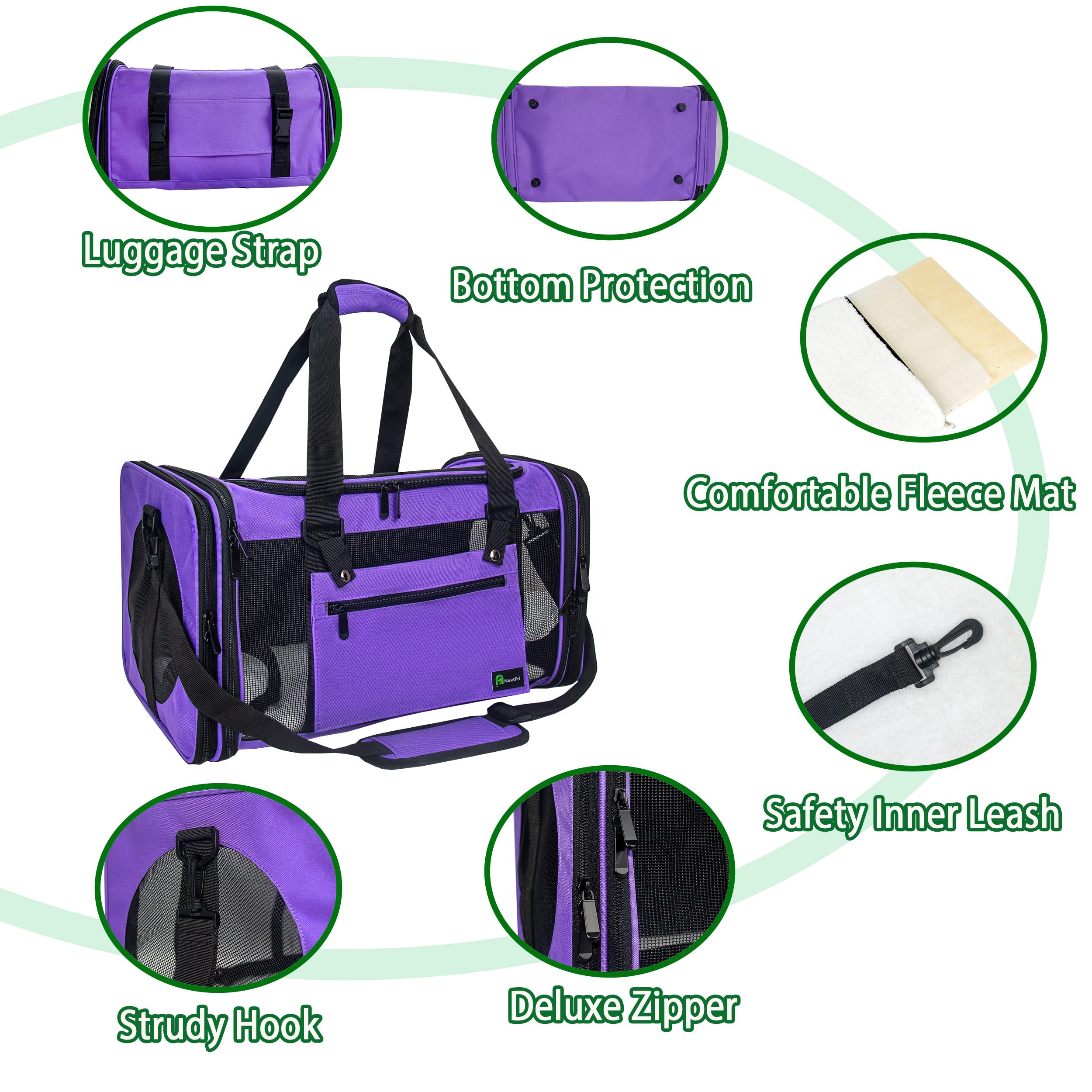 Nextfri Soft-Sided Pet Carrier For Cats Small Dogs Of 15 Lbs Medium Purple
