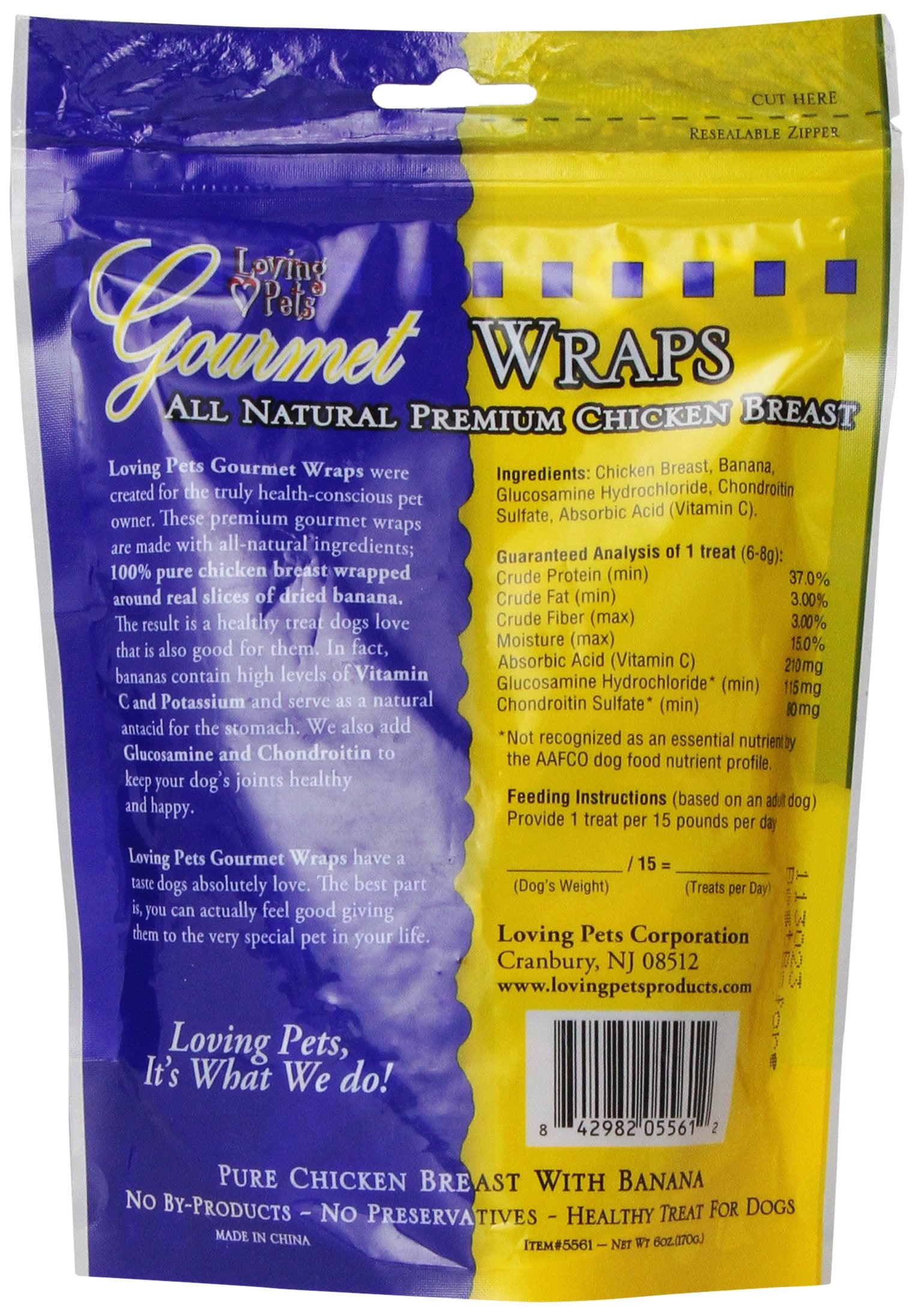 Loving Pets Gourmet All Natural Premium Banana and Chicken Wraps with Glucosamine and Chondroitin, Dog Treats, 6oz