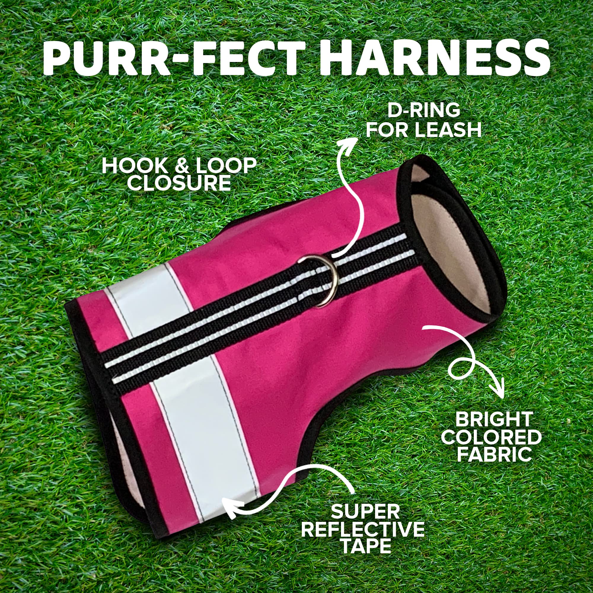 Kitty Holster Reflective Cat Harness - High-Visibility Cat Vest For Day & Night | Secure, Breathable And Washable Cotton | Ideal For Walking & Traveling - Flamingo Pink, M To L