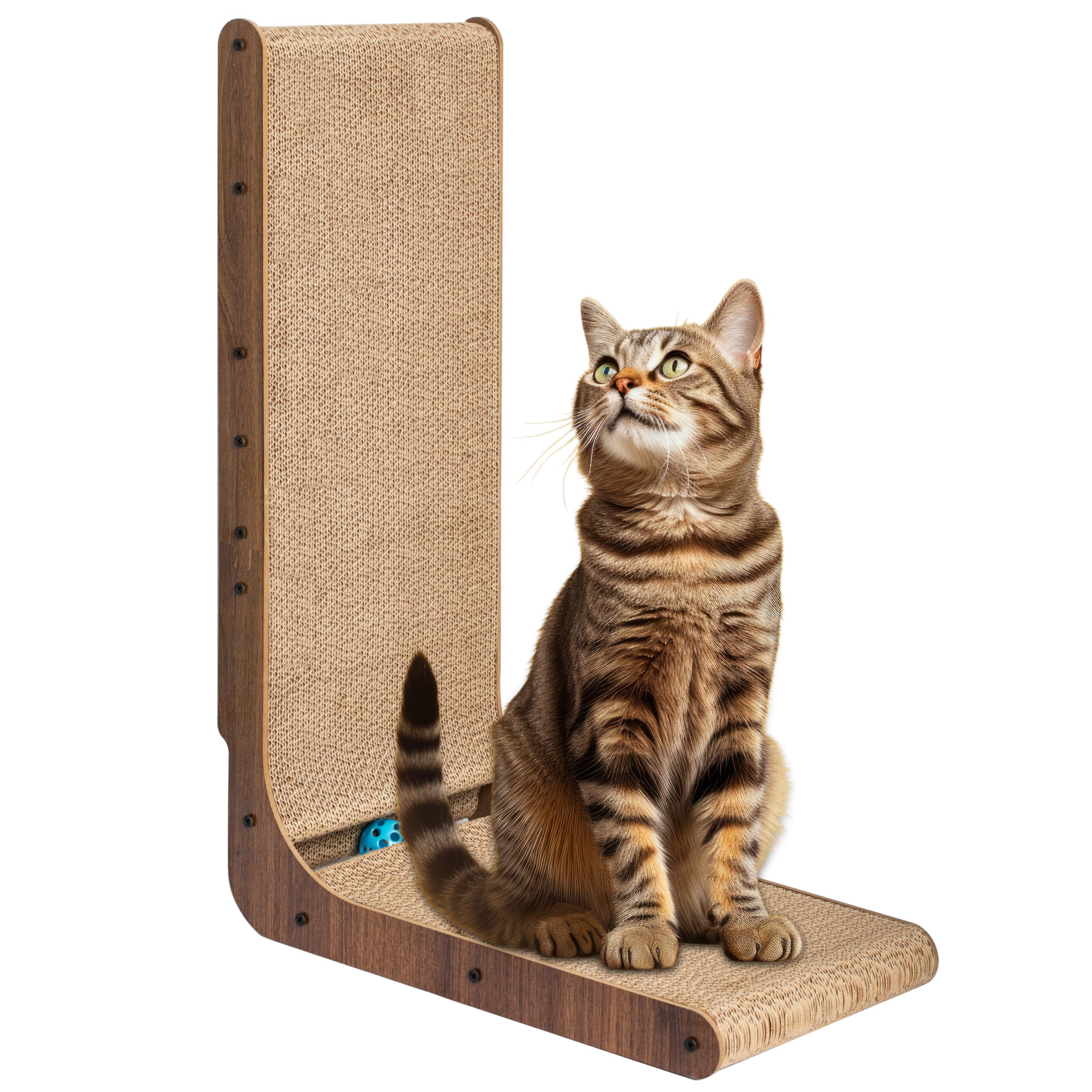 Fluffydream Cat Scratcher Cardboard, Scratching Pad House Bed Furniture Protector, Infinity Shape (Wood, L-Shaped)