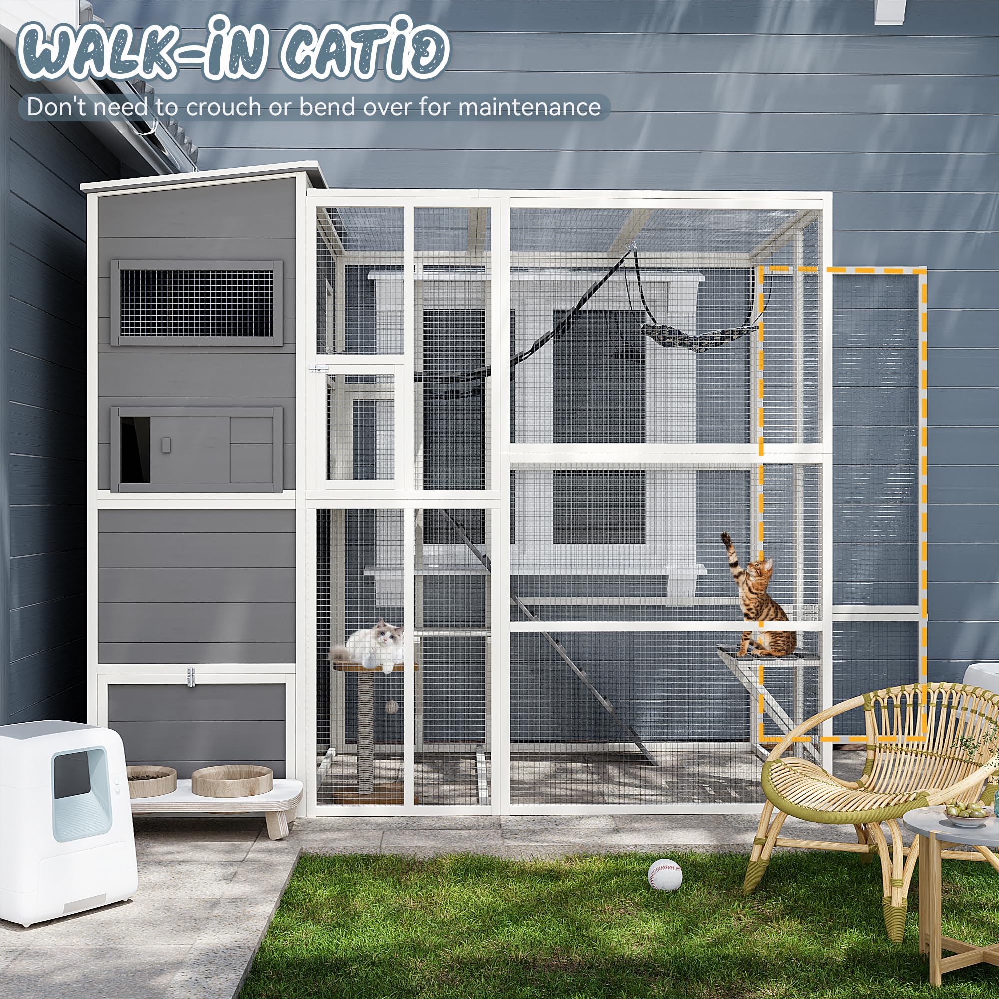 Catio Outdoor Cat Enclosure,4 Tiers Large Enclosures For Mulitiple Cats Walk In Cat Patio With Waterproof Roof, 74'' Outdoor Cat