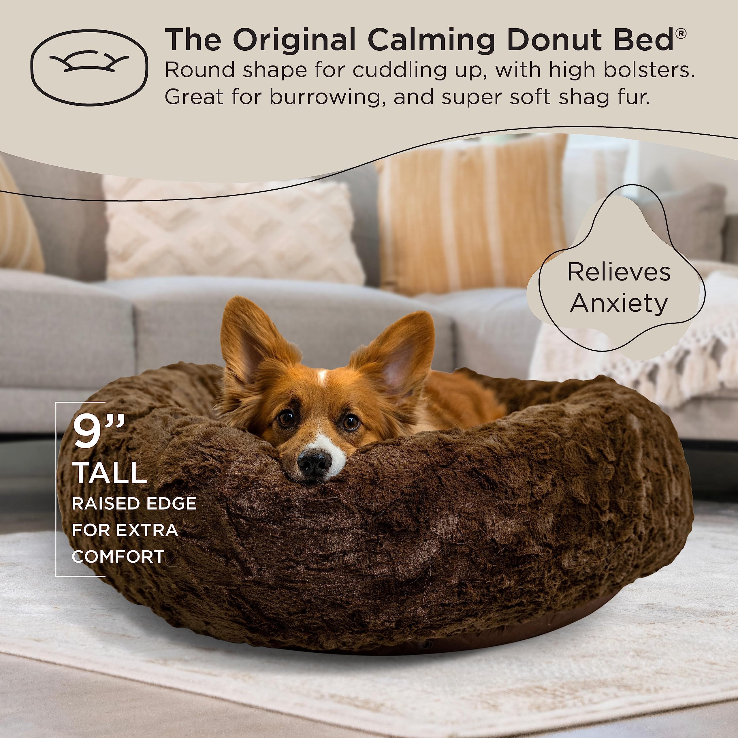 Best Friends By Sheri The Original Calming Donut Dog And Cat Bed In Lux Fur, Dark Brown, Medium, 30X30
