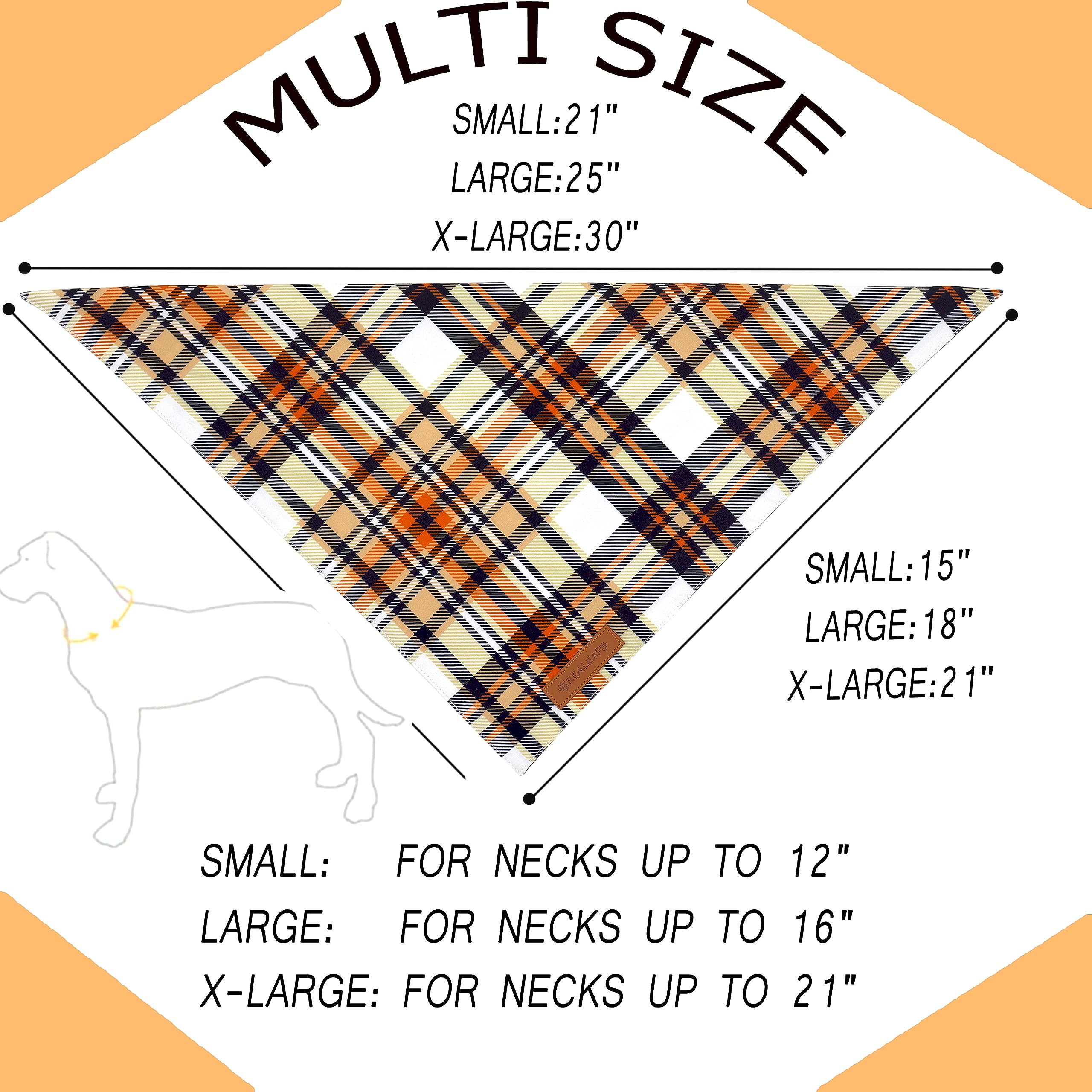 Realeaf Thanksgiving Fall Dog Bandanas 2 Pack, Reversible Holiday Pet Scarf For Boy And Girl, Premium Durable Fabric, Orange Plaid Halloween Bandana For Small And Medium Dogs (Small)