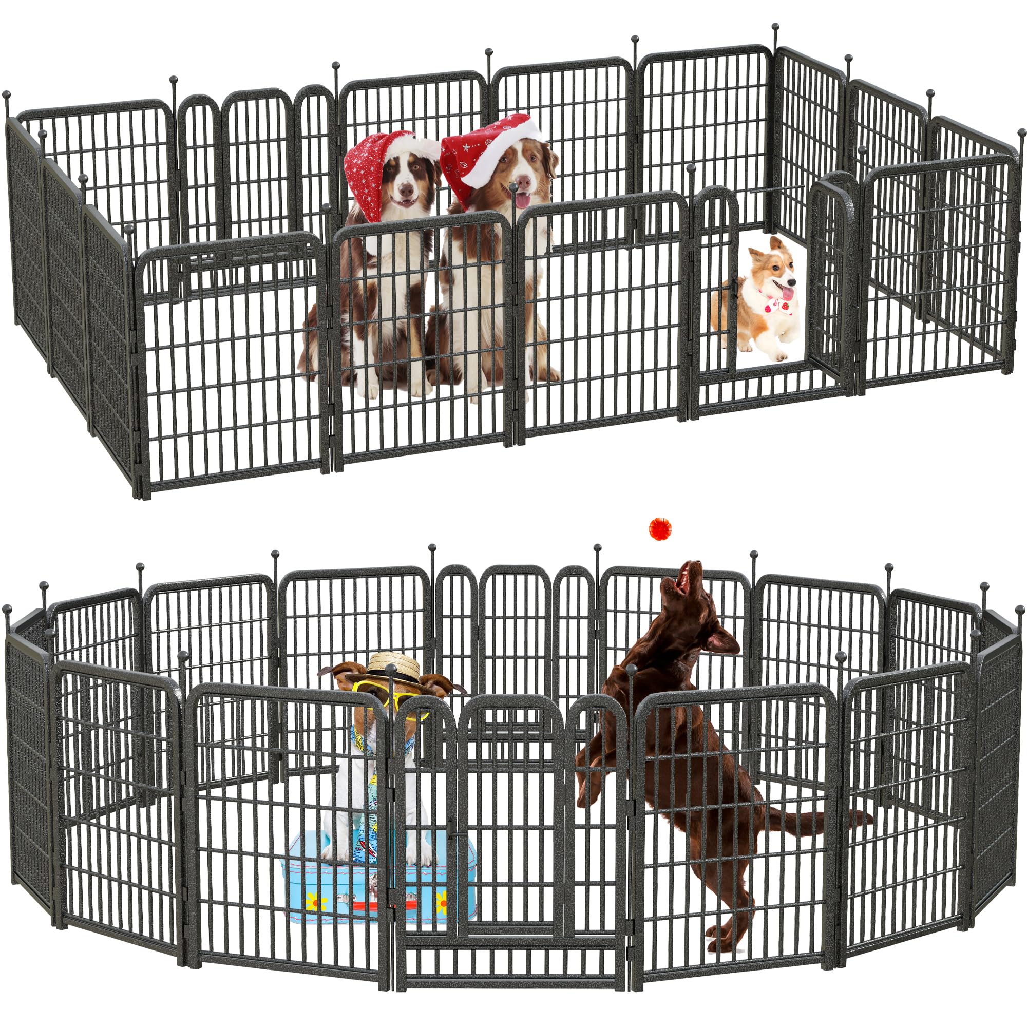 Lfcreator Dog Playpen - Outdoor/Indoor, 32'' Height, 16 Panels, Anti-Rust Coating For Medium/Small Dogs & Puppies, Portable Pet 