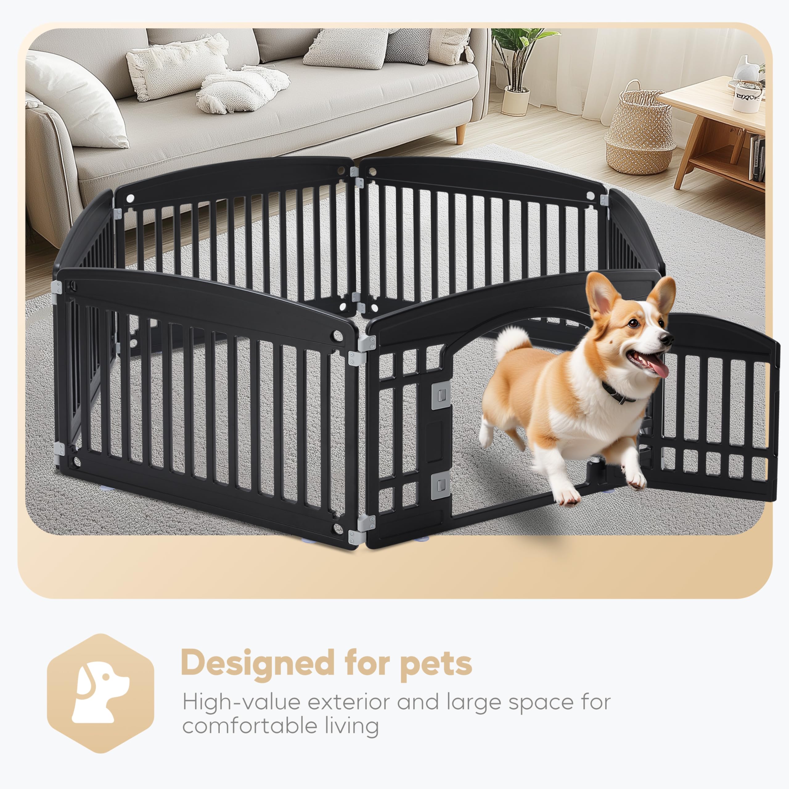 Simple Deluxe Plastic Dog Playpen, 24 Exercise 6-Panel Pet Playpen With Door, Safe And Secure, Folding And Portable Puppy Play