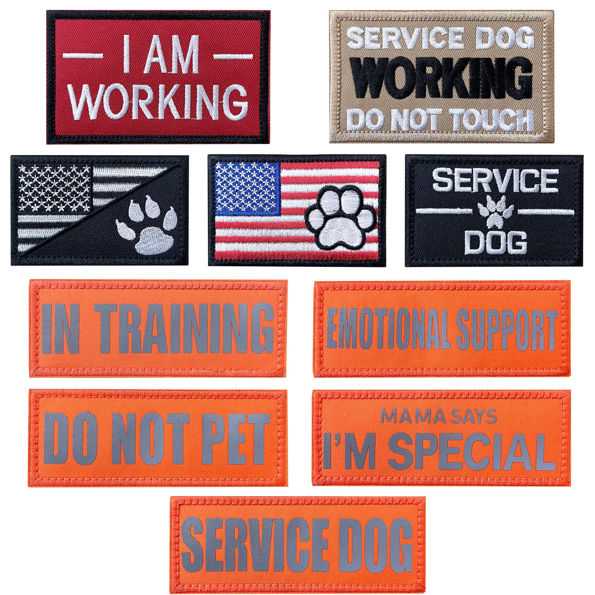 J.Carp 10 Pieces Service Dog Patches Don'T Pet In Training Do Not Touch I'M Special Full Embroidered Badge Emblem Patch For Dogs Harness Vest Clothes Orange