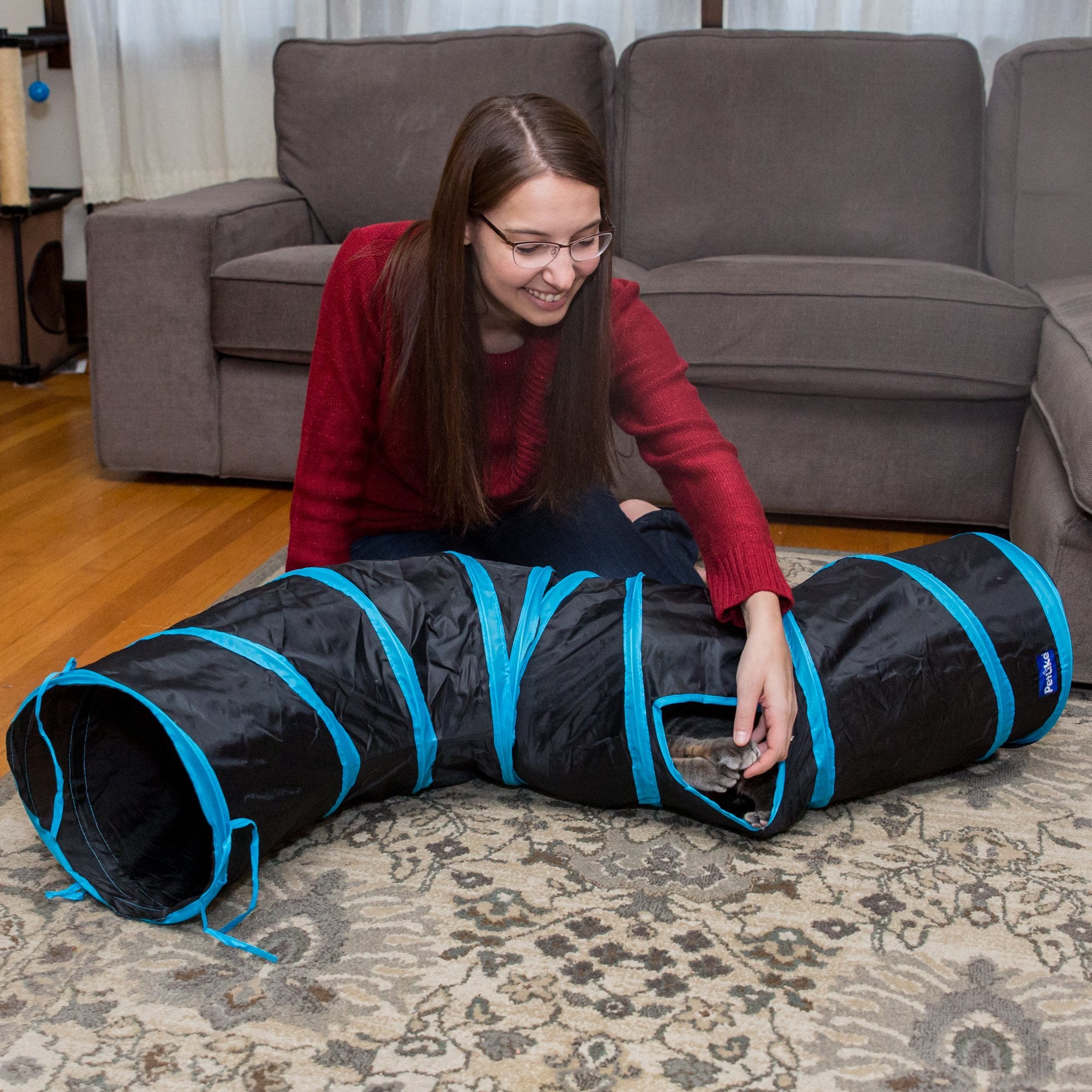 Petlike S Way Cat Tunnel Collapsible Pop-Up Pet Tube Hideaway Play Toy With Ball (S-Way, Brown)