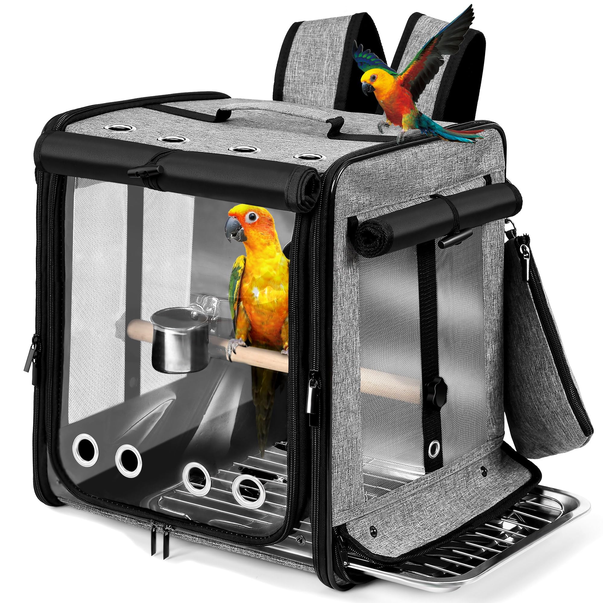 Suertree Bird Carrier With Seat Belt For Car Travel, Bird Backpack Carrier With Indestructible Stainless Steel Mesh, Large Bird 