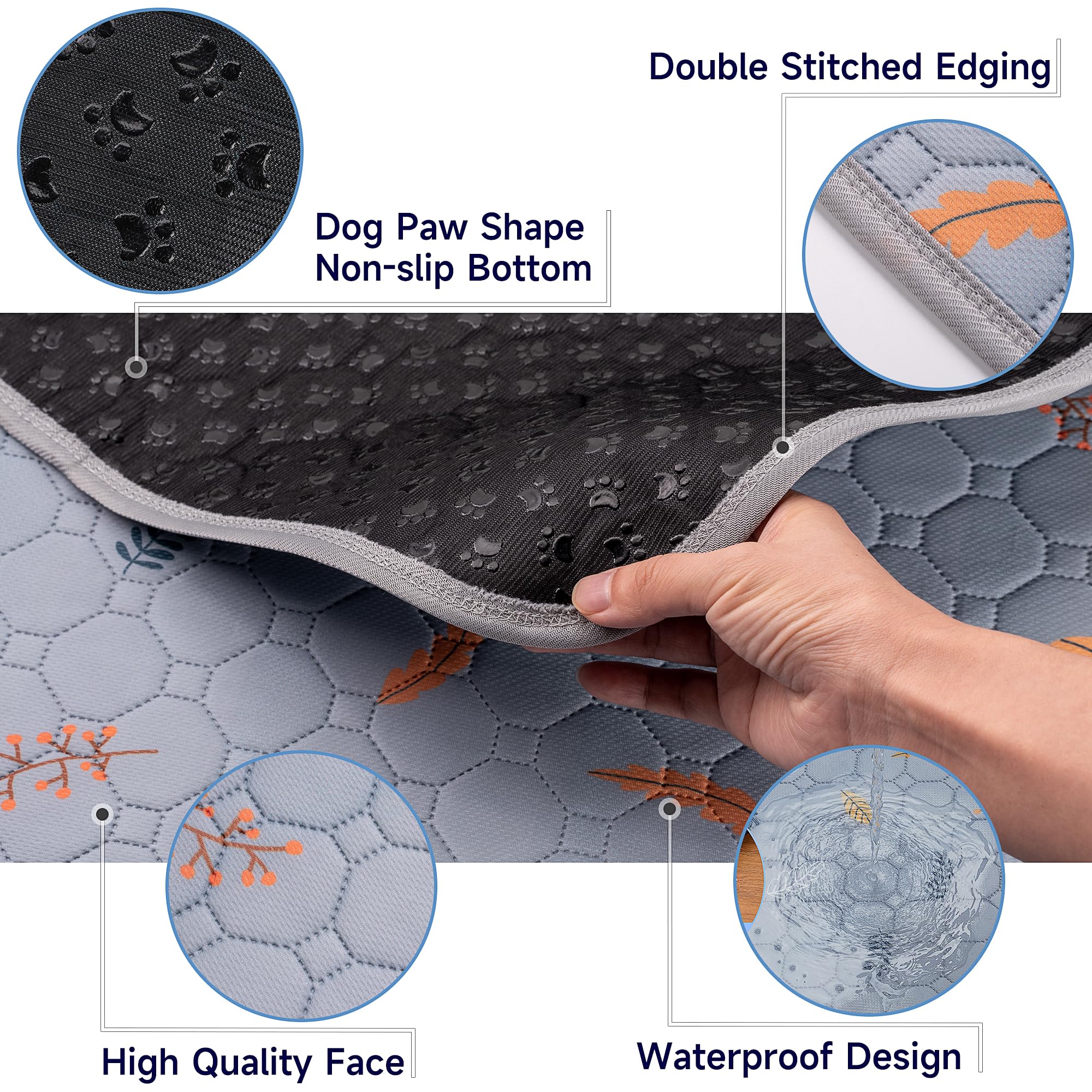 Sunheir Washable Pee Pads For Dogs 2-Pack Reusable Puppy Pads Pet Training Pads, Waterproof Dog Pee Pads For Crate, Whelping Pad, Non-Slip Protects Against Urine Leakage (Leaves - Light Grey, 24X36)