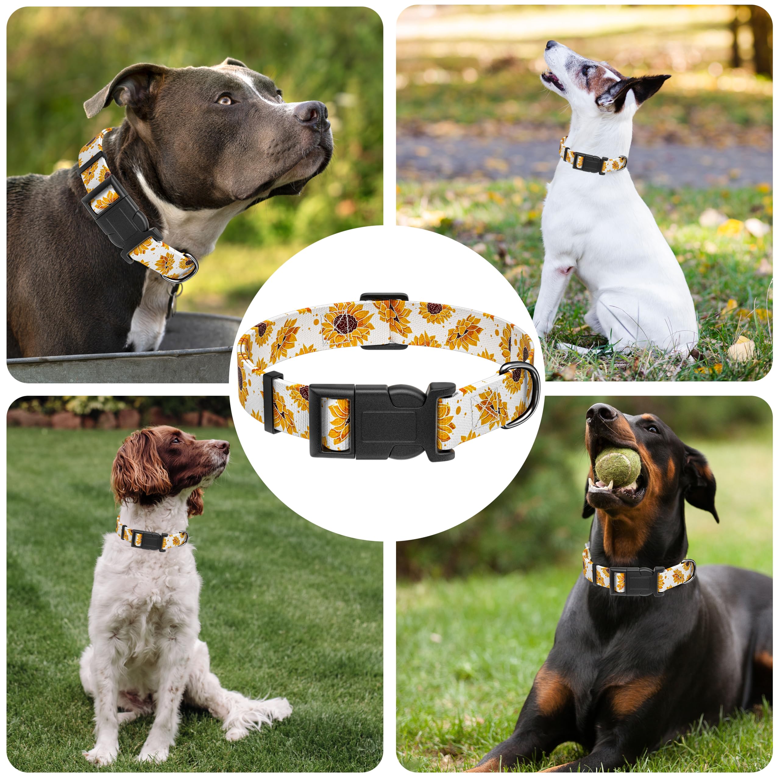 Seyezo Dog Collar, Sunflower Floral Boys Girls Puppy Collar For Small Medium Large Dogs, Adjustable Soft Sunflower Pet Collar Wi