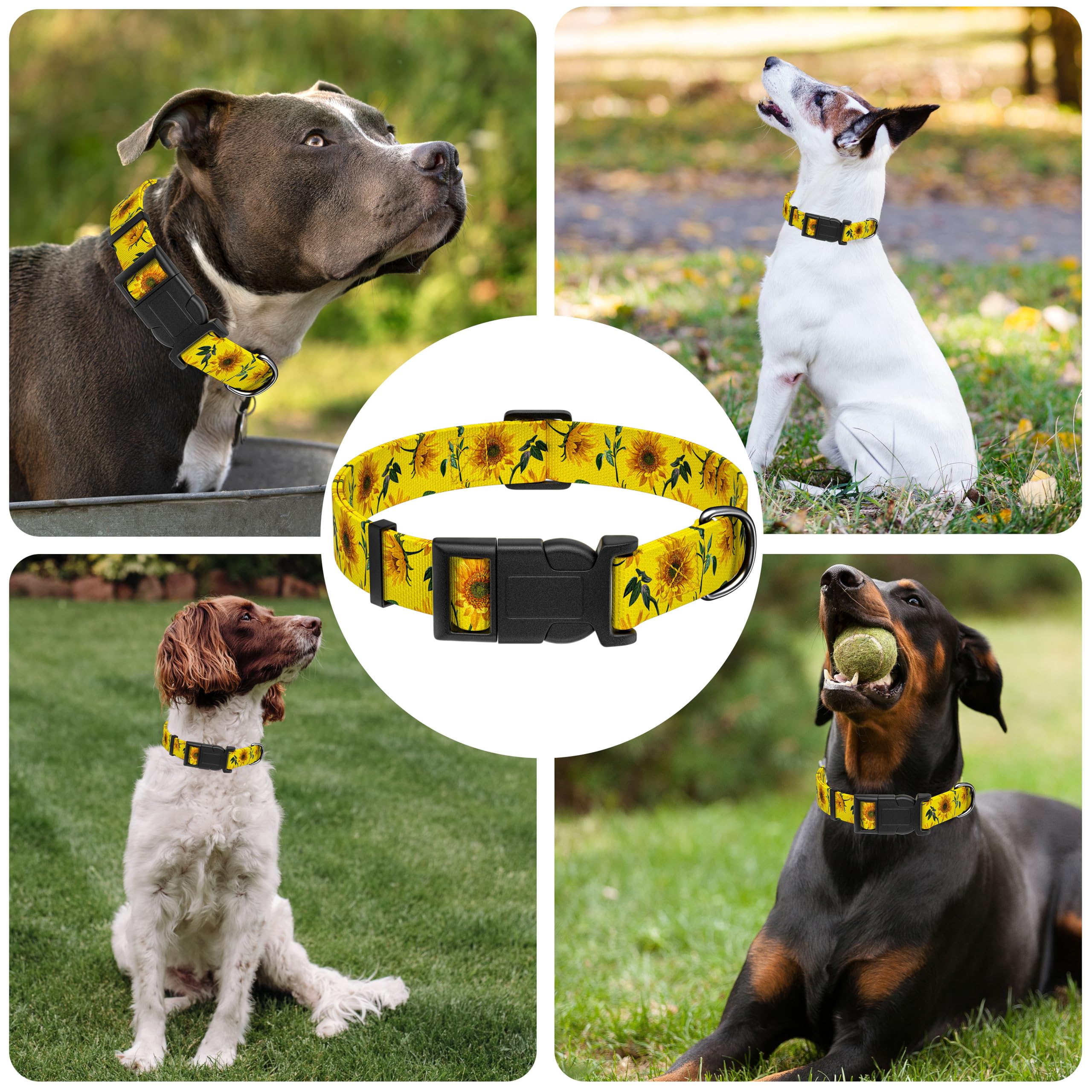 Seyezo Dog Collar, Floral Puppy Collar For Small Medium Large Dogs, Adjustable Soft Sunflower Pet Collar With Safety Buckle For