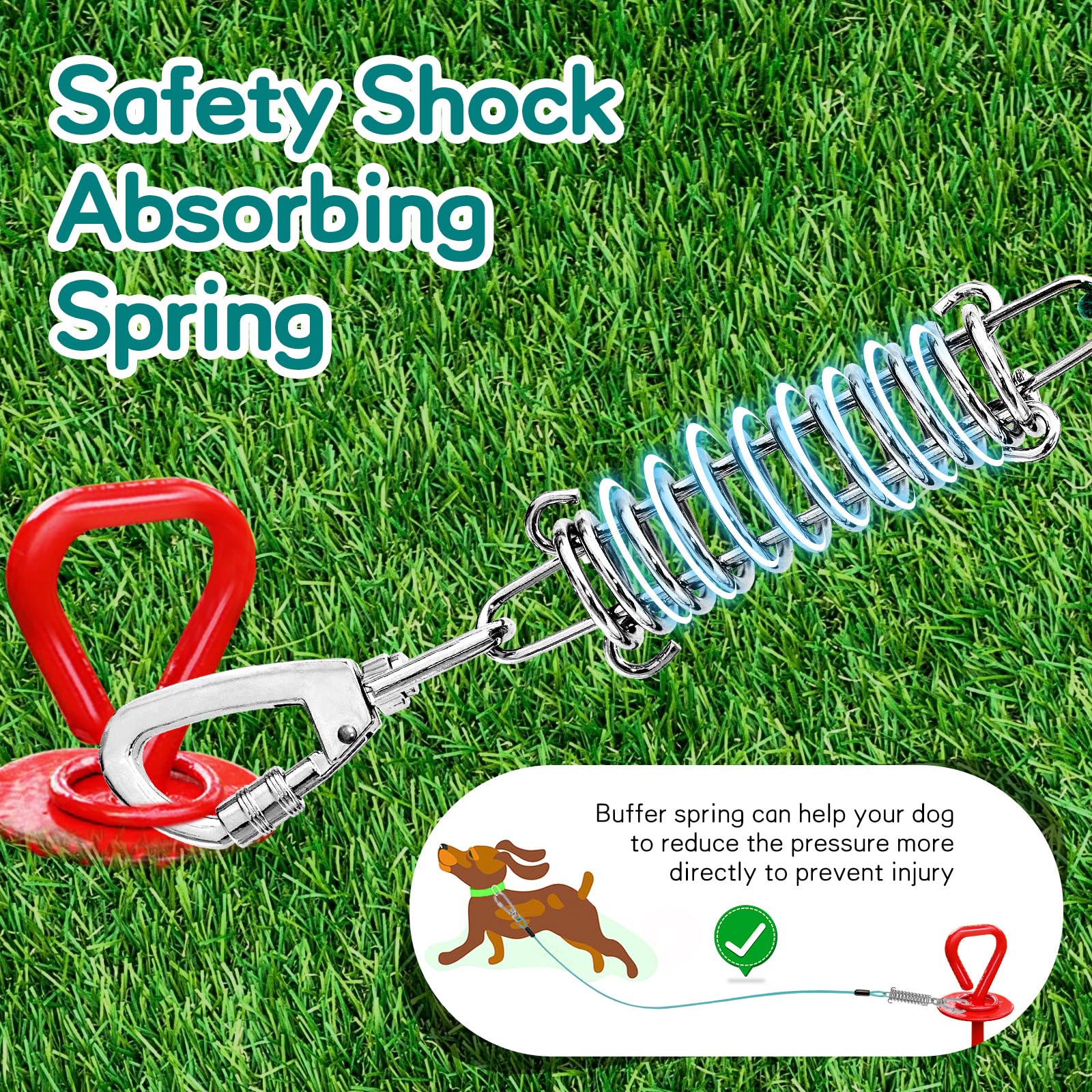 Tie Out Cable For Dogs, 20Ft Dog Leads For Yard Chew Proof, Heavy Duty Dog Tie Out Cable For Large Dogs Up To 125Lbs, Durable Dog Runner For Yard Or Camping