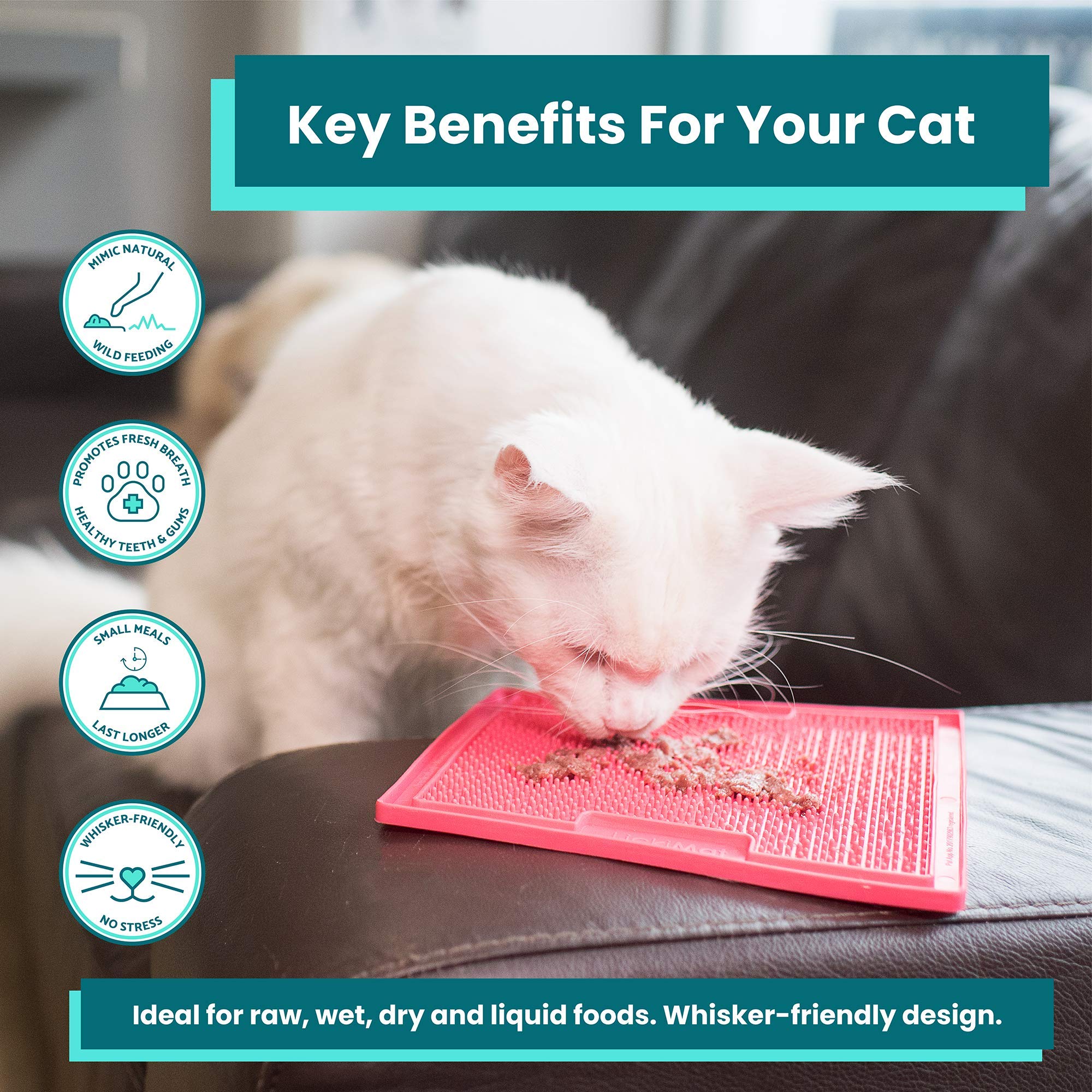 LickiMat Classic Soother, Cat Slow Feeder Lick Mat, Boredom Anxiety Reducer; Perfect for Food, Treats, Yogurt, or Peanut Butter.