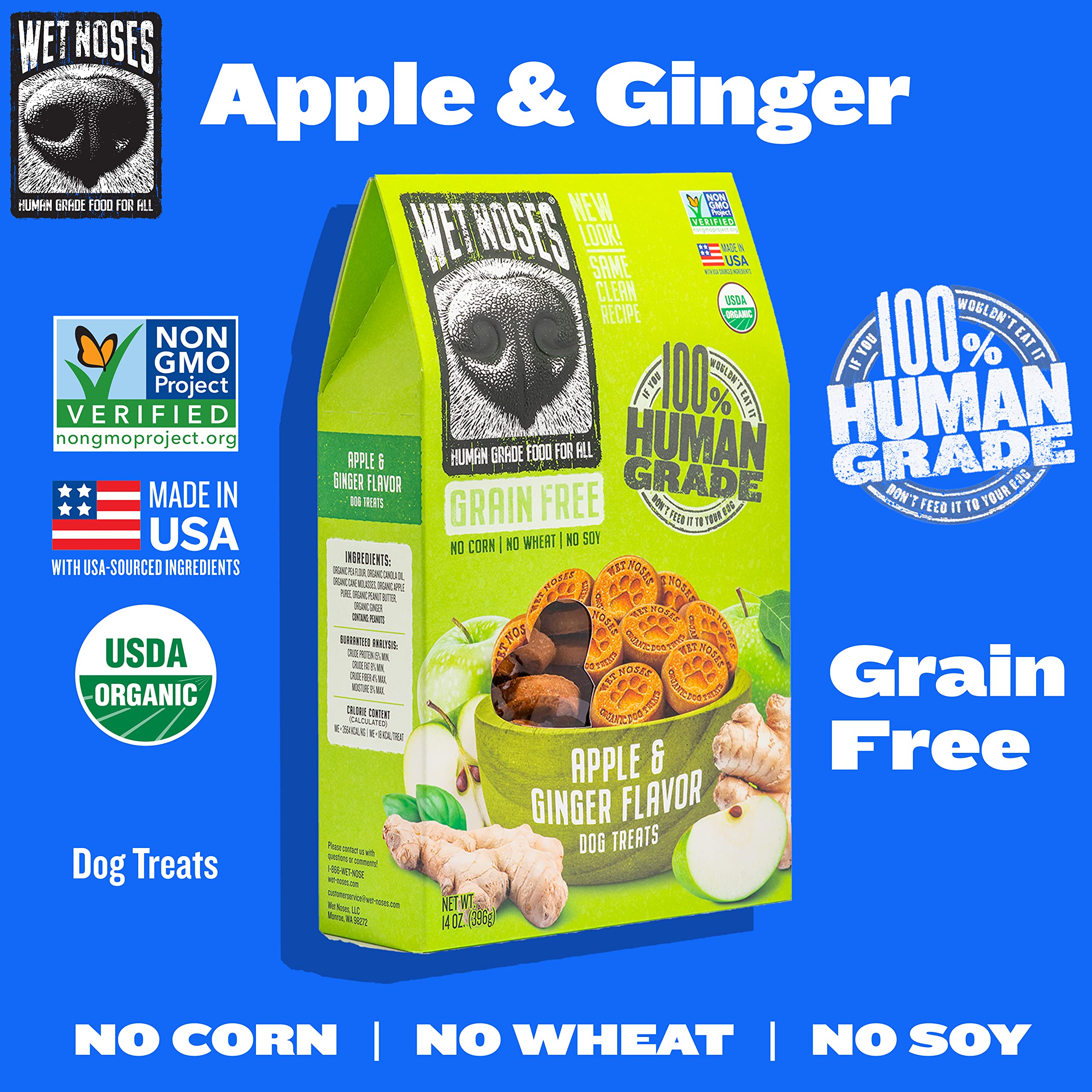 Wet Noses Grain-Free Organic Crunchy Dog Treats - for All Pet Sizes, Breeds - All-Natural Puppy Treat - 100% Human-Grade - Delic