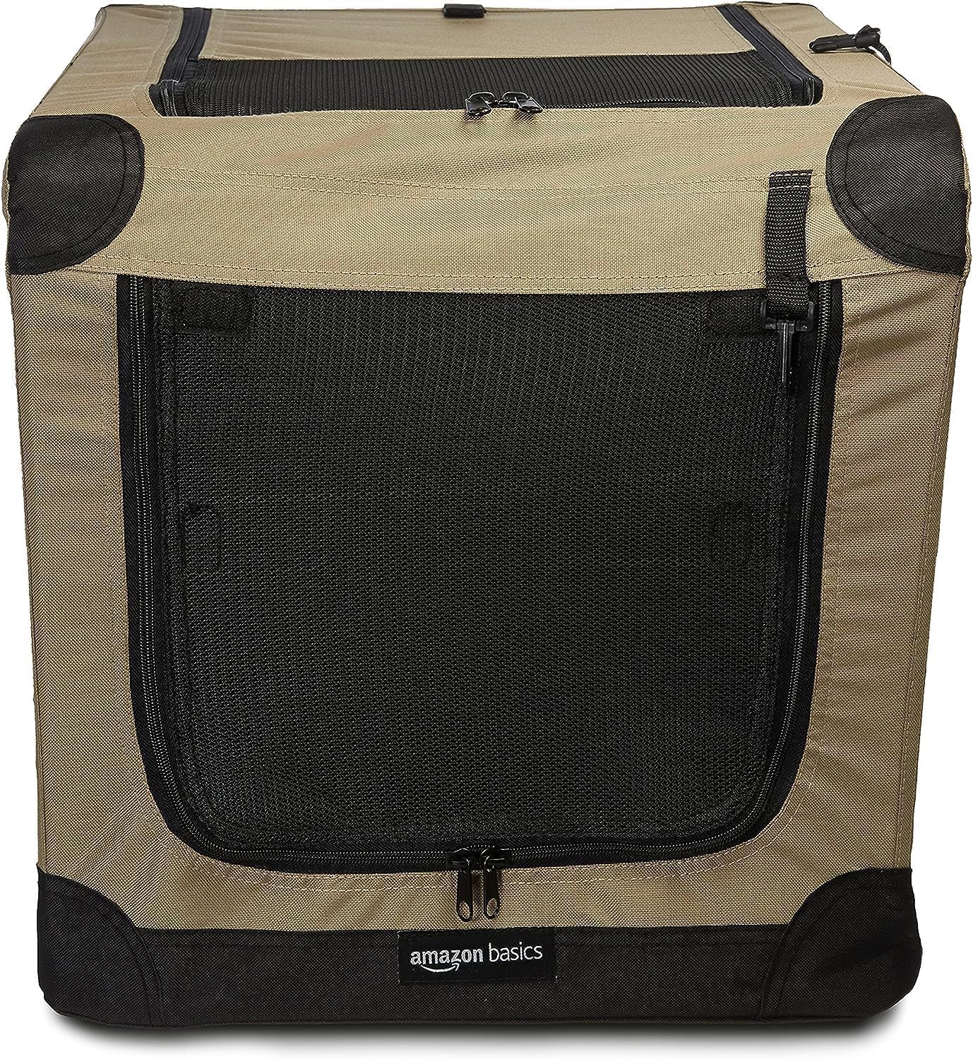 Amazon Basics 2 Door Foldable And Portable Travel Pet Kennel For Cat, Dog, Rabbit, 26 Inch, Tan, S 26'' X 18'' X 18''