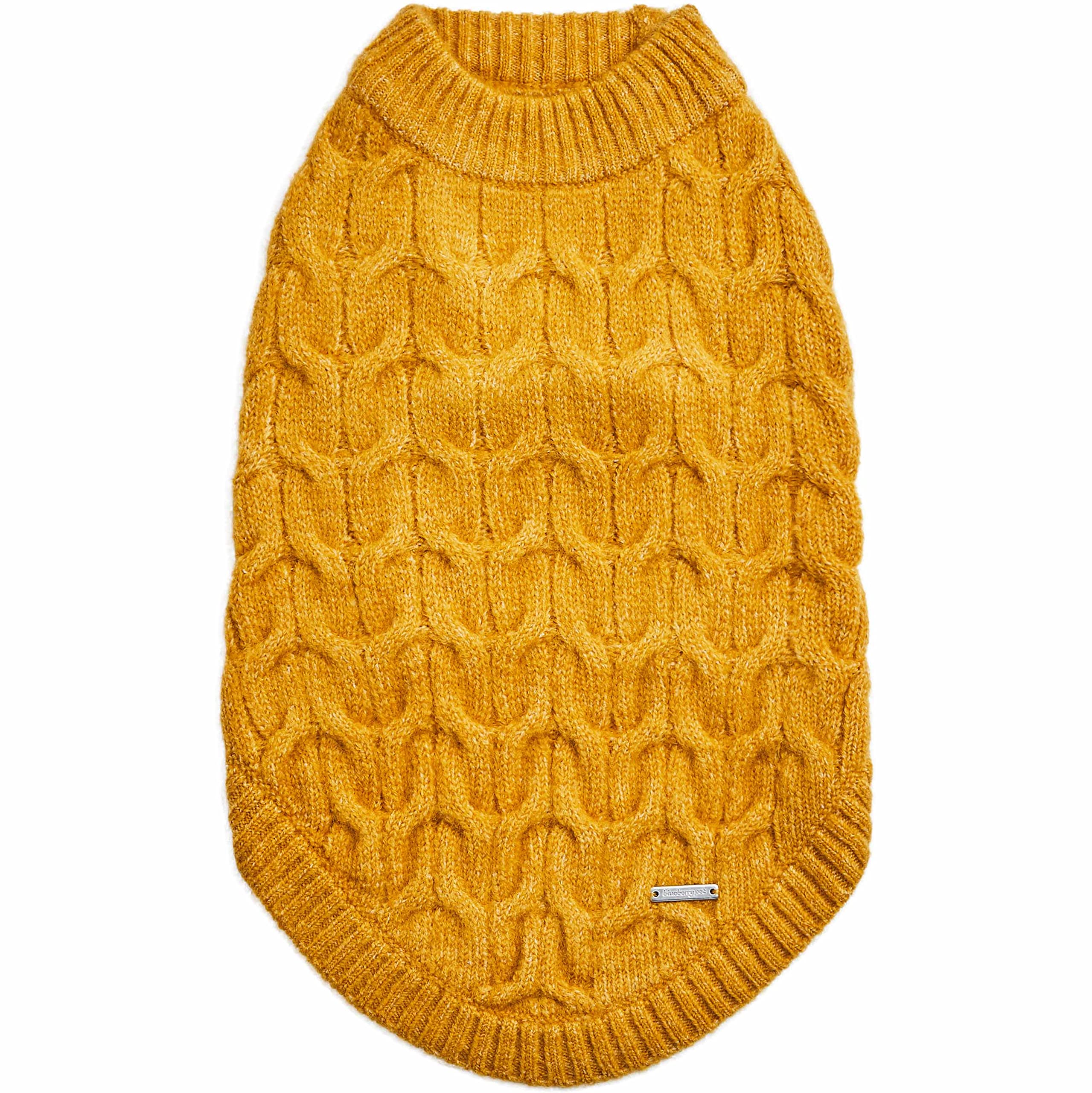 Blueberry Pet Classic Fuzzy Textured Knit Pullover Crew-Neck Dog Sweater In Mustard Yellow, Back Length 18', Pack Of 1 Clothes For Dogs