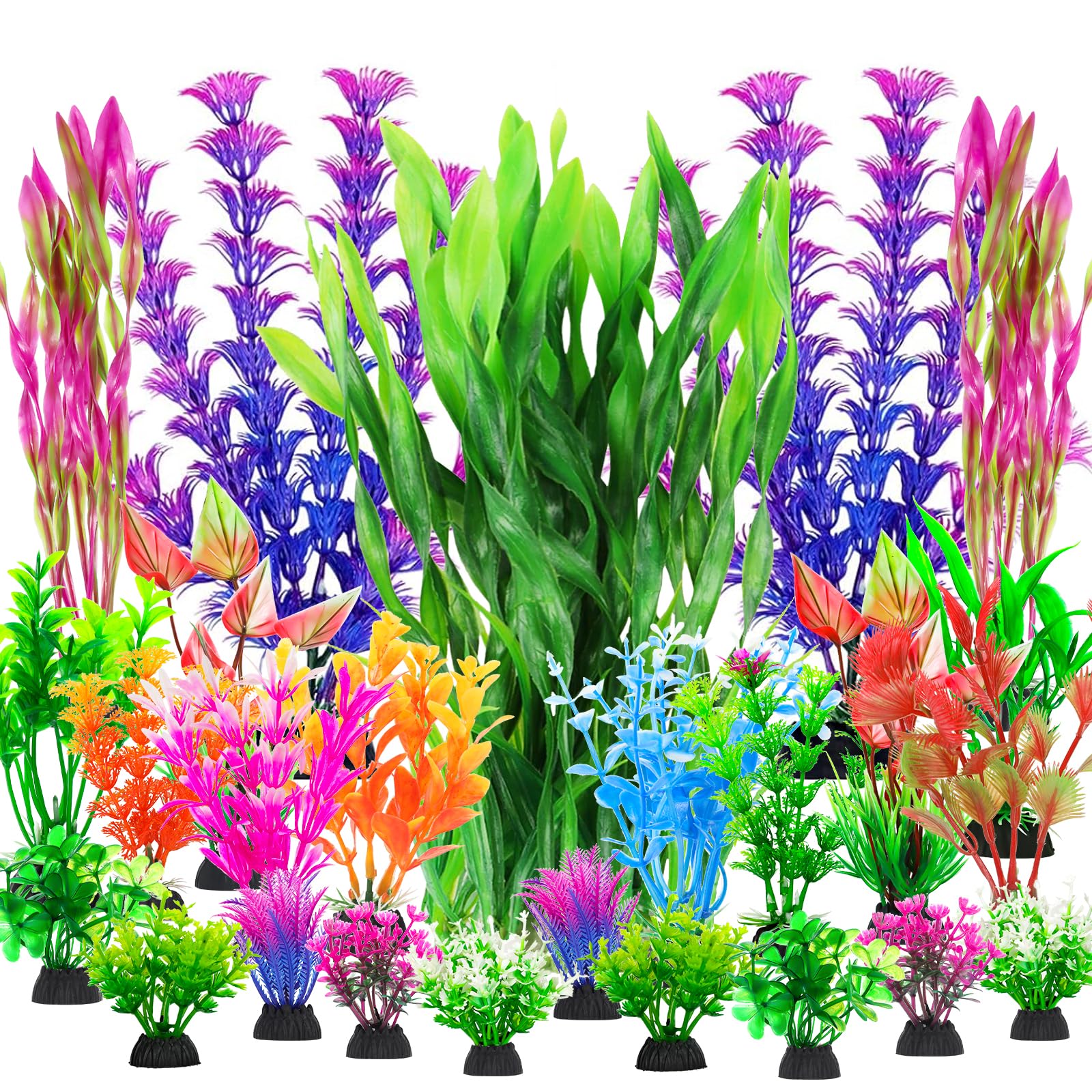 CousDUoBe Fish Tank Decorations Plants, 25pcs Plastic Plants Decorations Fish Tank Accessories Aquarium Decor Plastic Plants